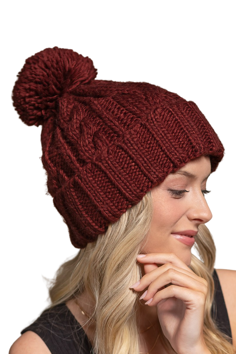 Pom Pom Cable Knit Beanie