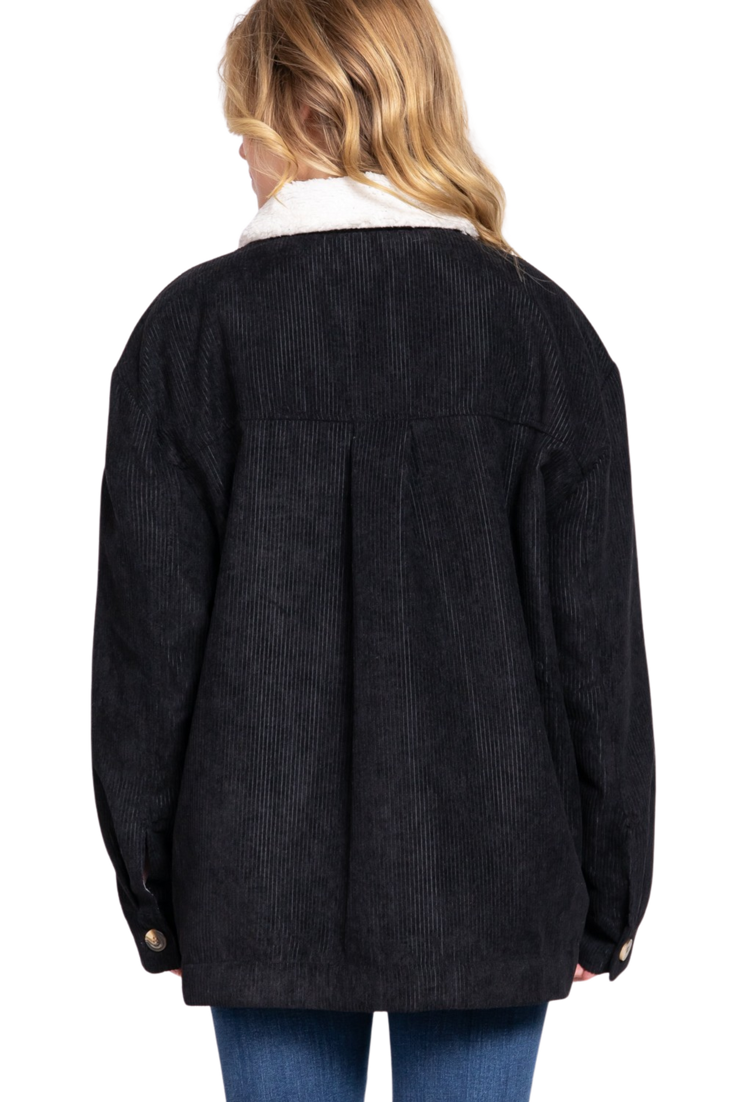 Faux Fur Lined Corduroy Relaxed Button Up Jacket
