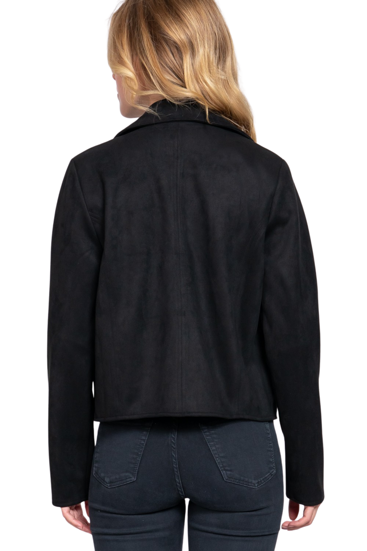 Faux Suede Open Jacket with Front Pockets with Gold Buttons