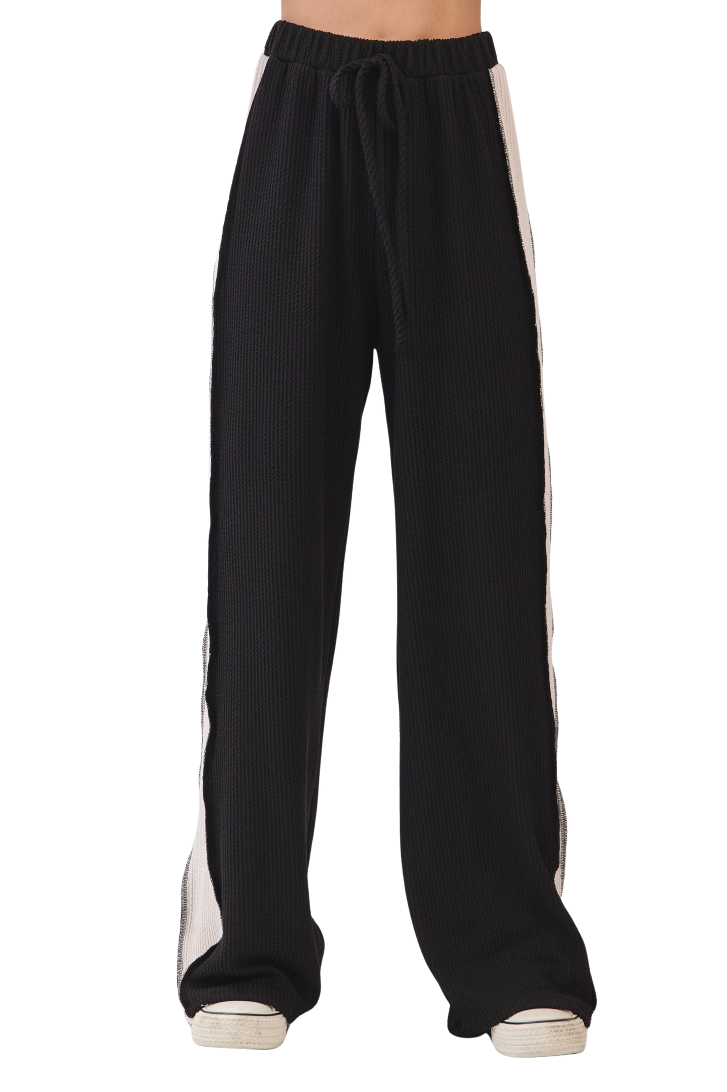 Rib Knit Color Block Wide Leg Pants