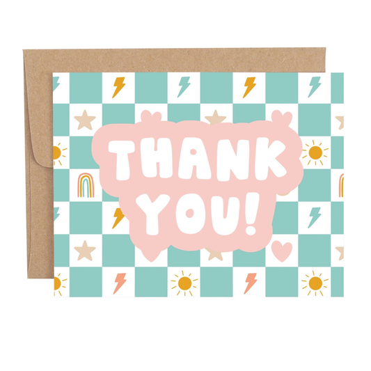 "Thank You" Checkerboard with Icons Greeting Card