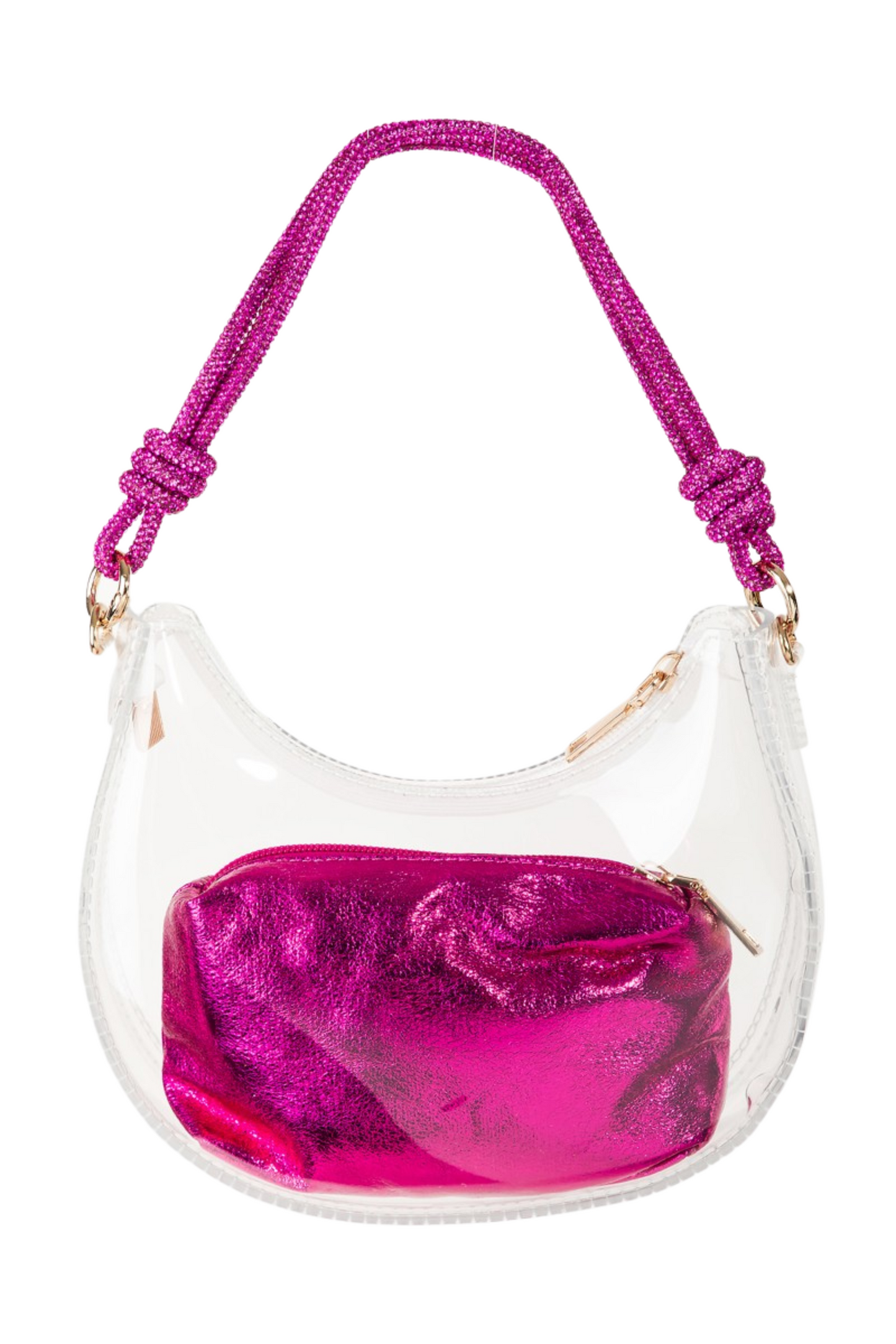 Clear Baguette Bag with Pink Handle and Removable Pouch