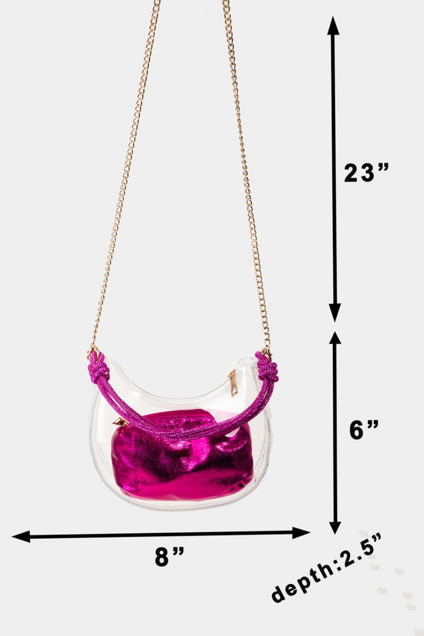 Clear Baguette Bag with Pink Handle and Removable Pouch