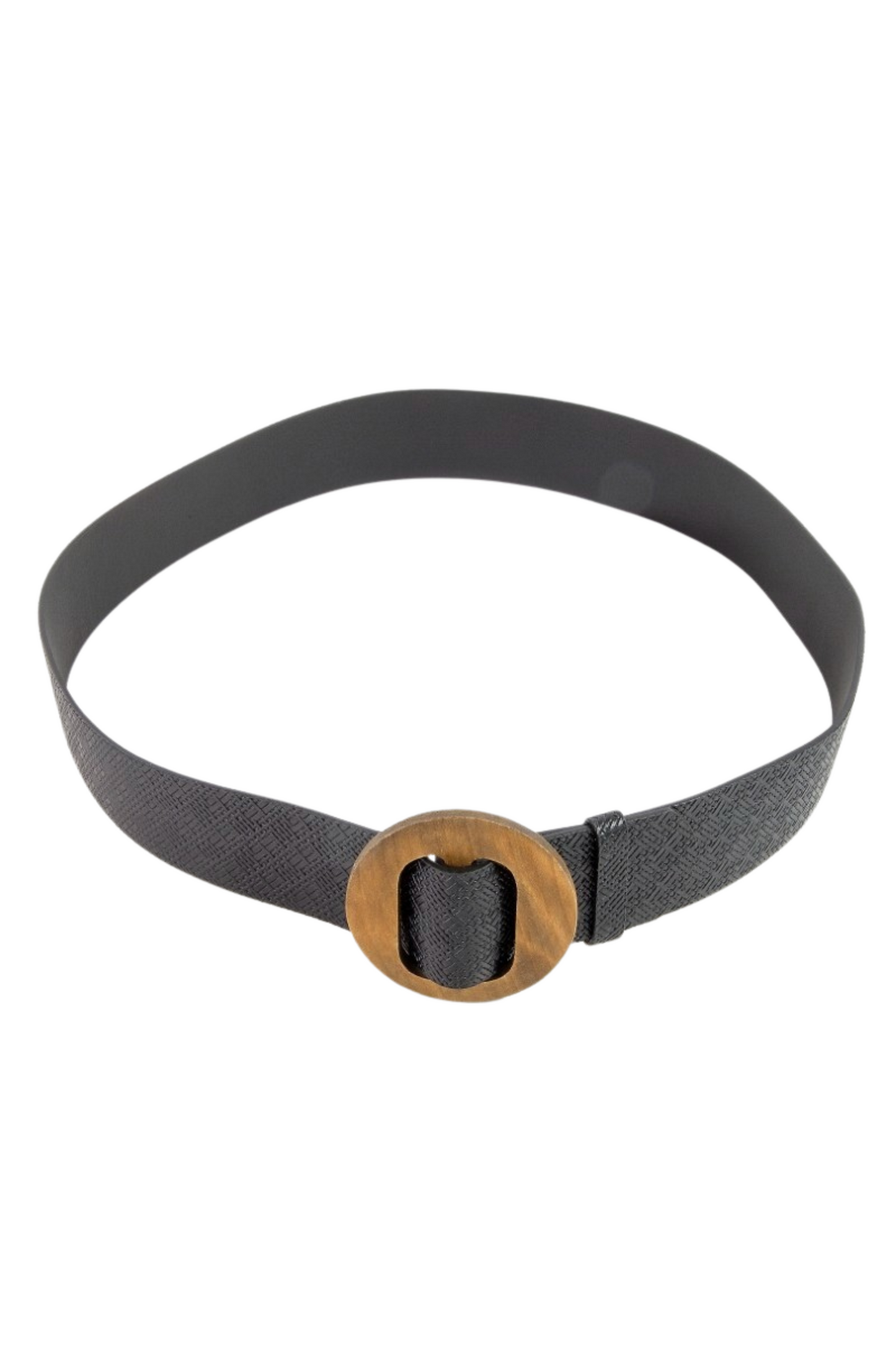 Faux Leather Weave Wooden Buckle Belt