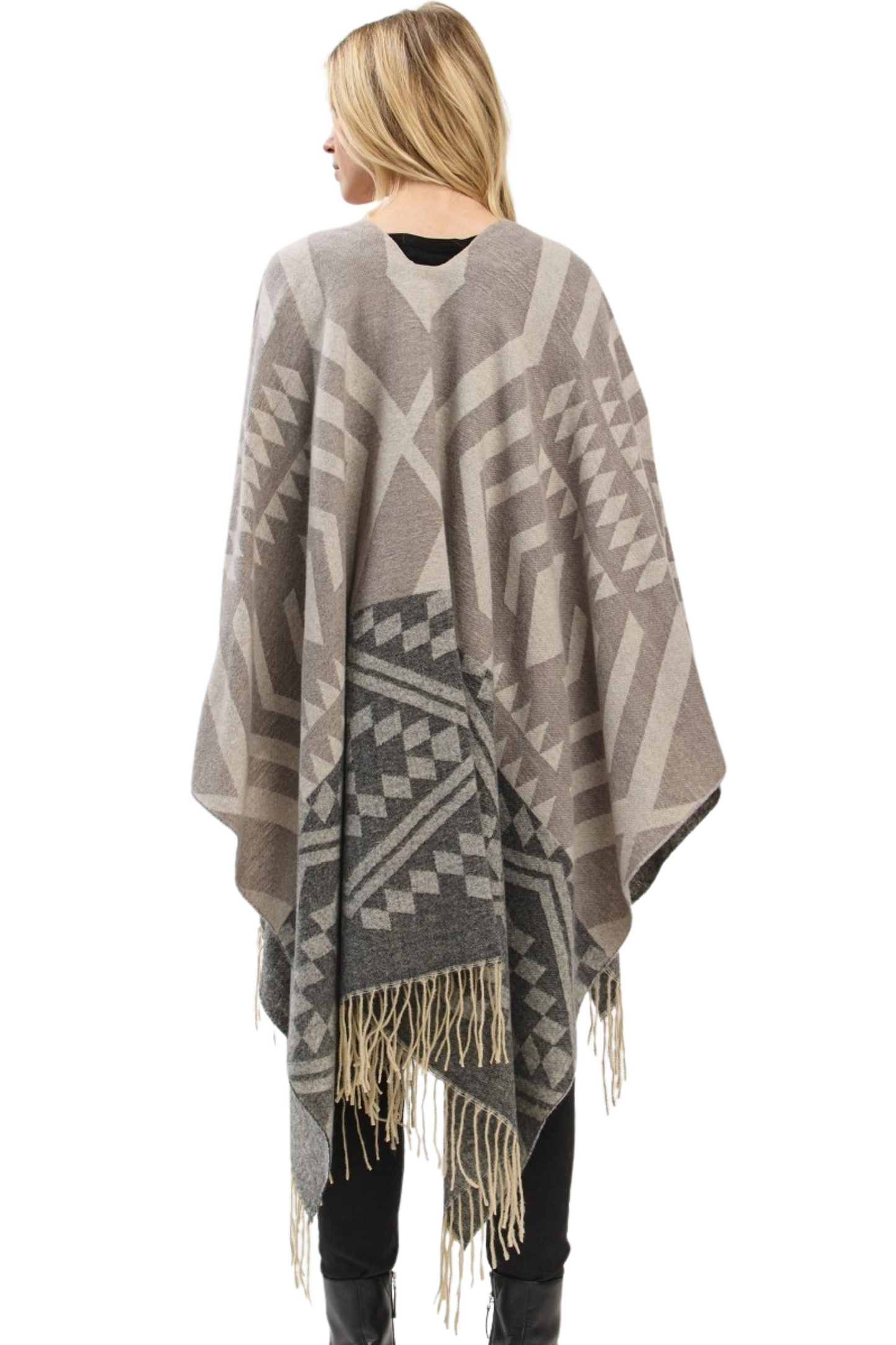 Aztec Print Pattern Fringe Ruana