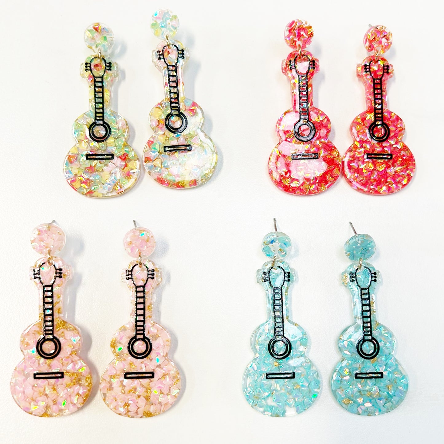 Resin Sparkle & Confetti Acoustic Guitar Earrings