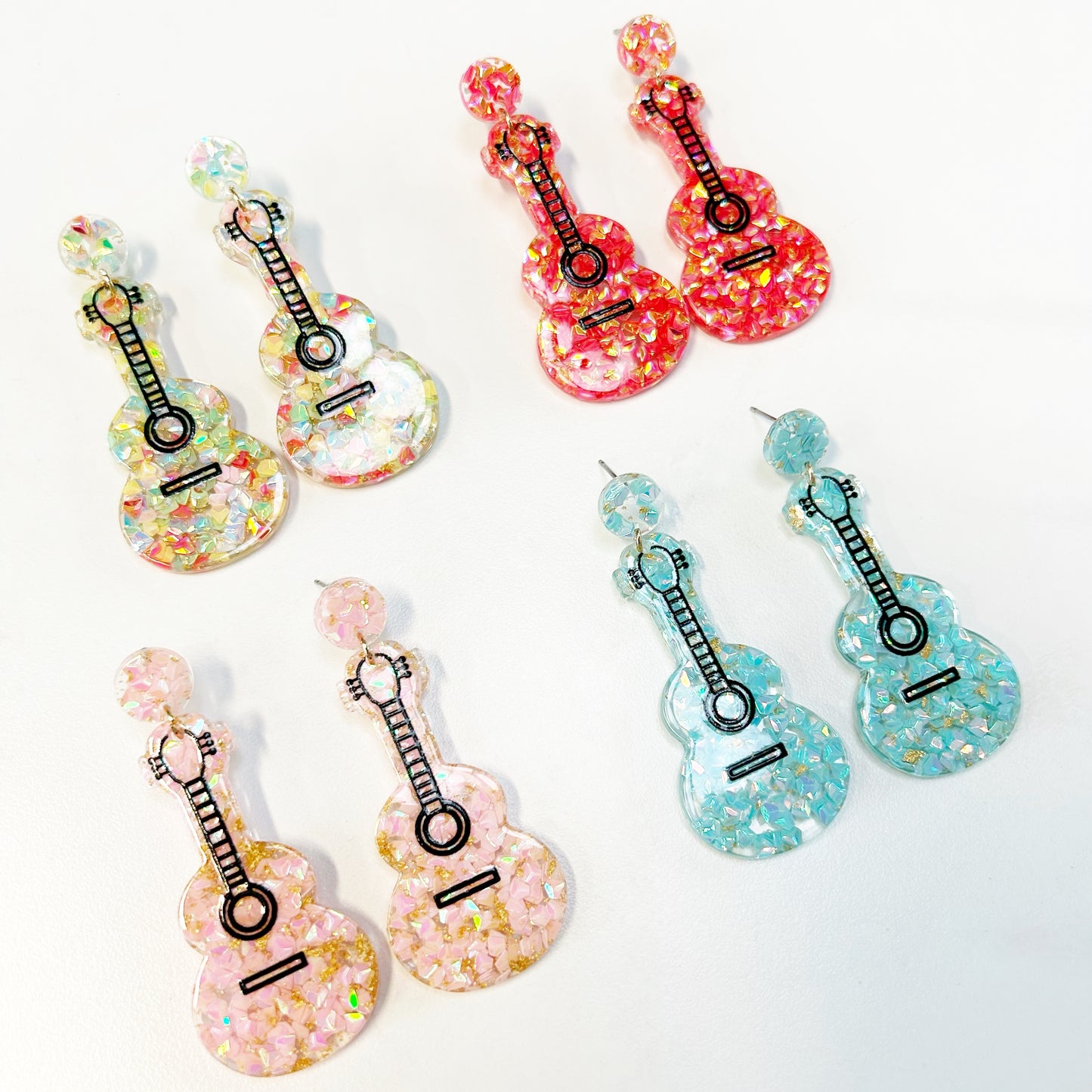 Resin Sparkle & Confetti Acoustic Guitar Earrings