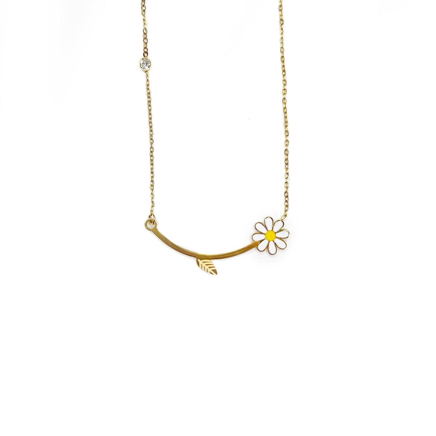 Enamel Daisy Bar Stainless Steel Necklace