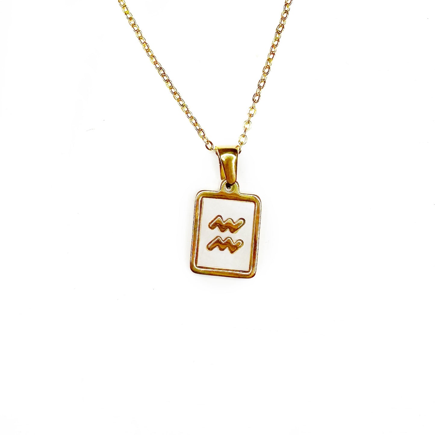 Zodiac Tag Necklace Stainless Steel 14KG And Mother of Pearl