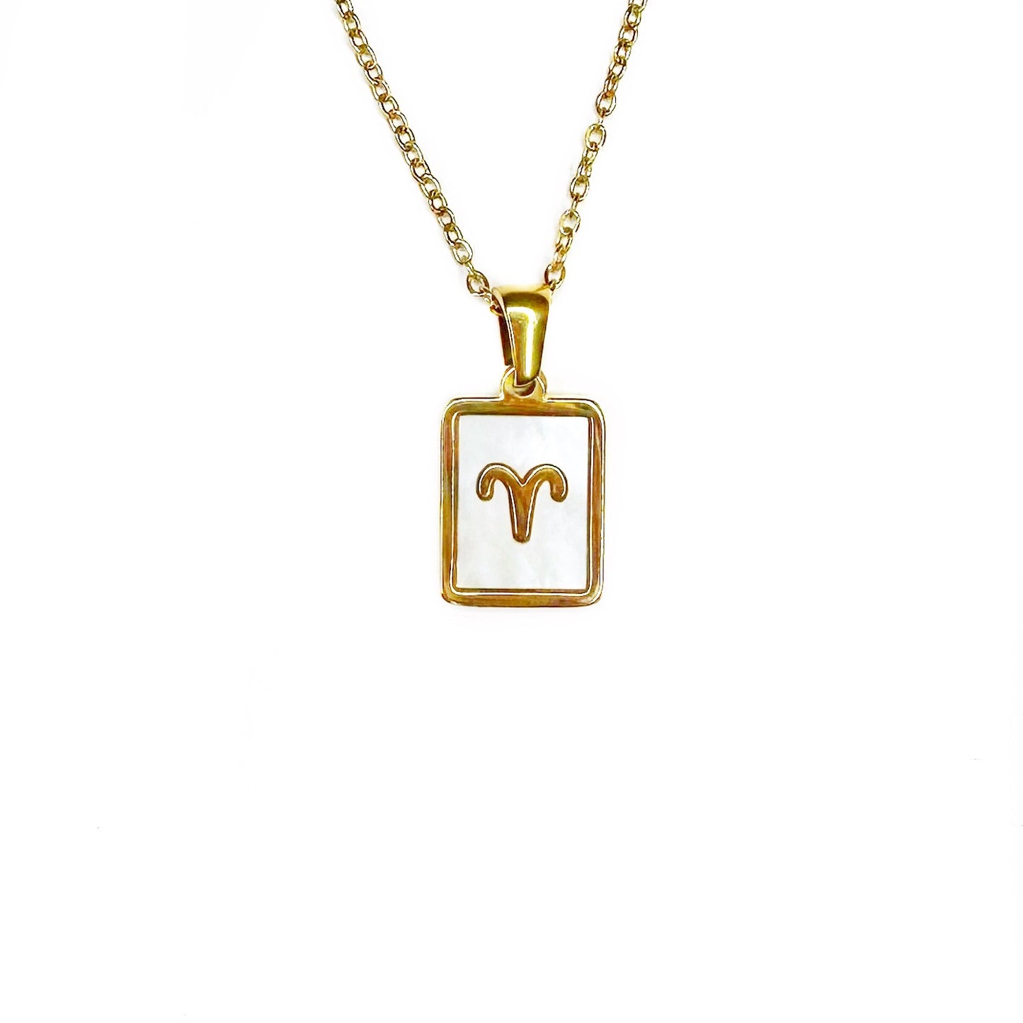Zodiac Tag Necklace Stainless Steel 14KG And Mother of Pearl