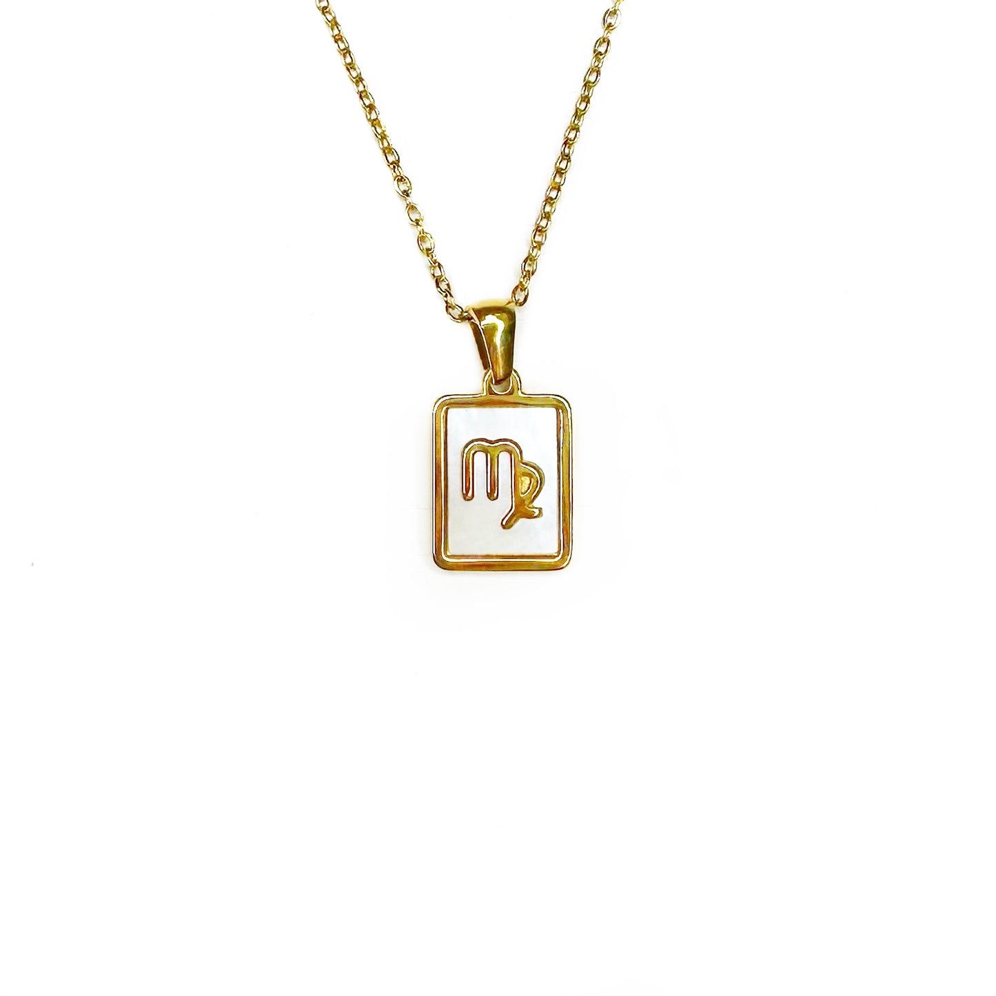 Zodiac Tag Necklace Stainless Steel 14KG And Mother of Pearl