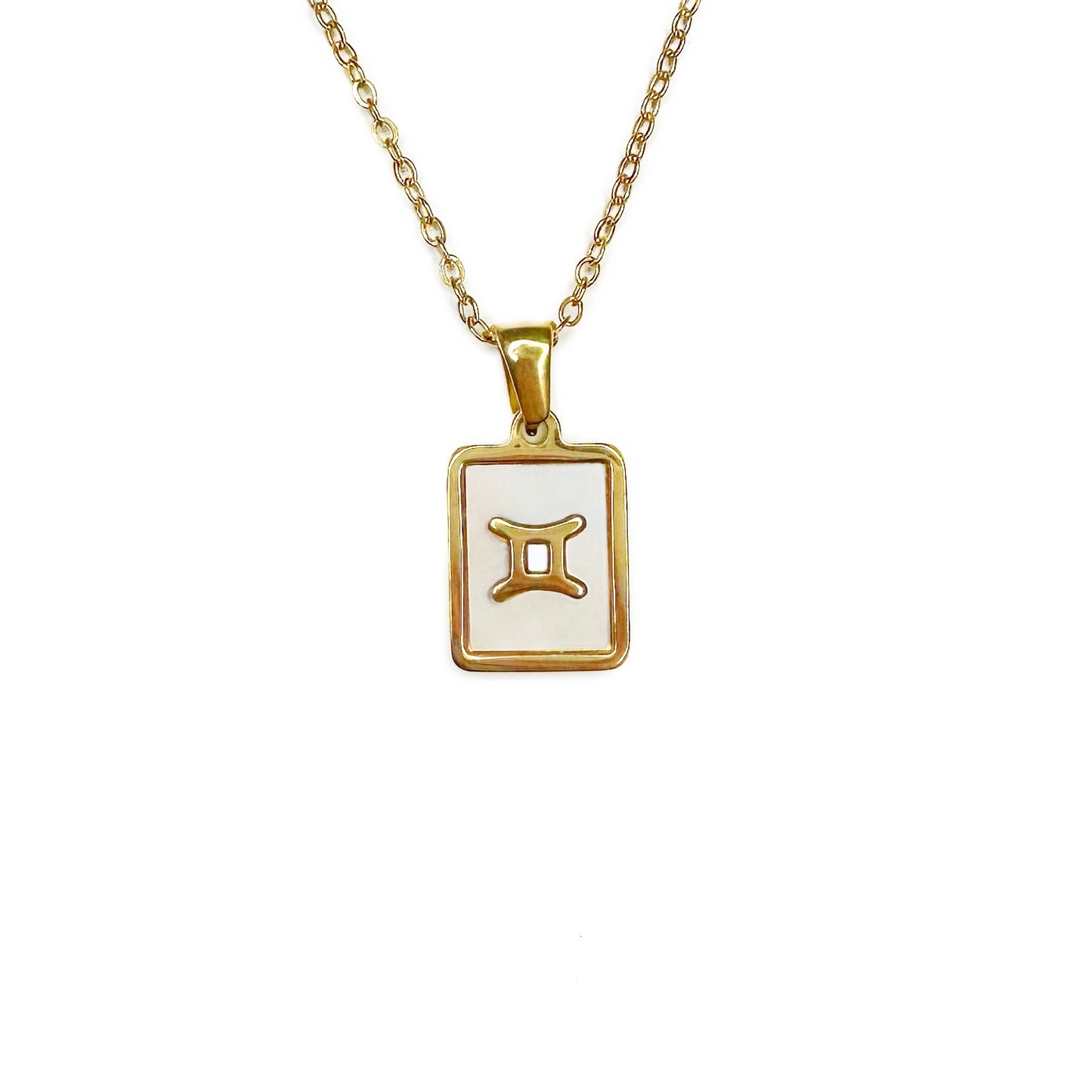 Zodiac Tag Necklace Stainless Steel 14KG And Mother of Pearl