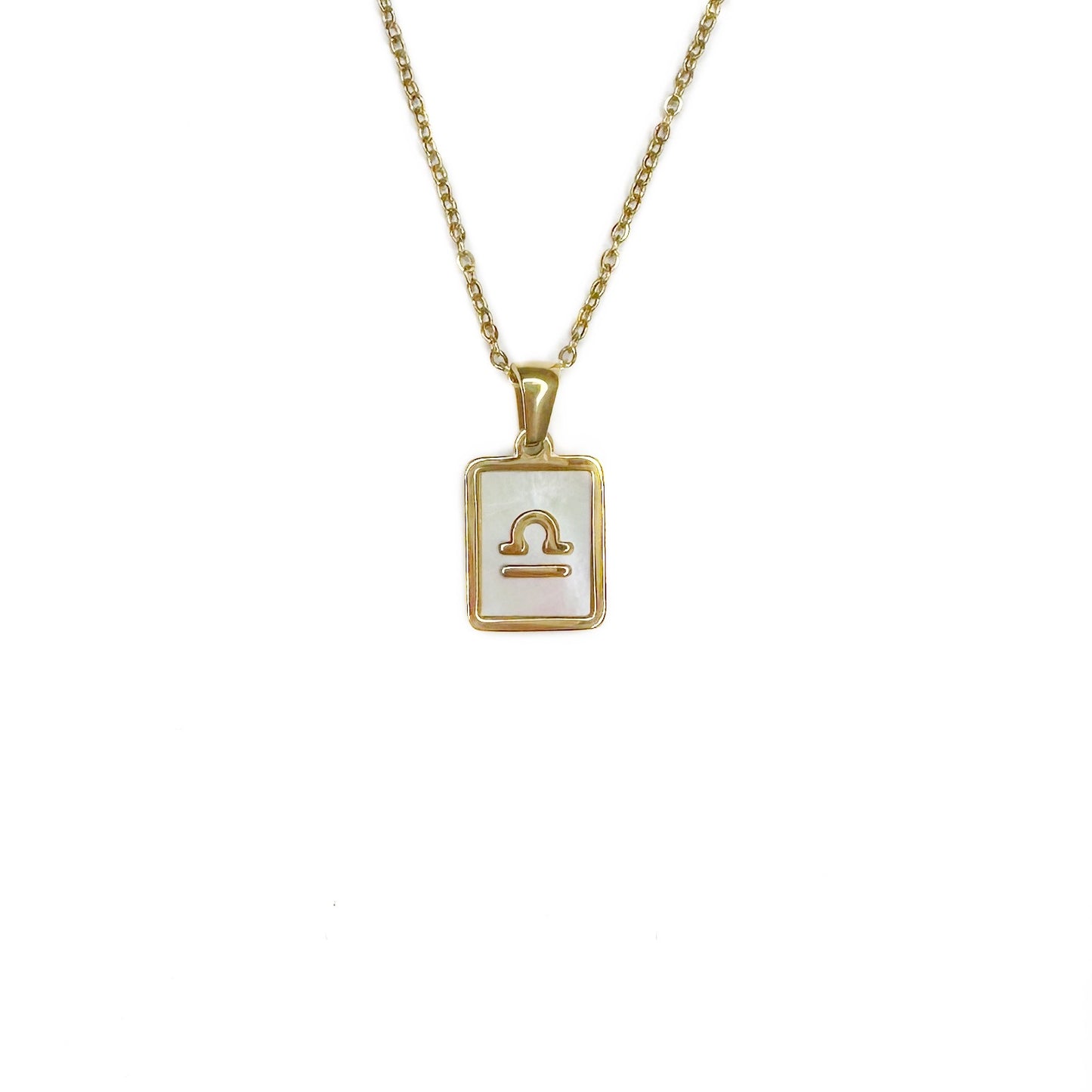 Zodiac Tag Necklace Stainless Steel 14KG And Mother of Pearl