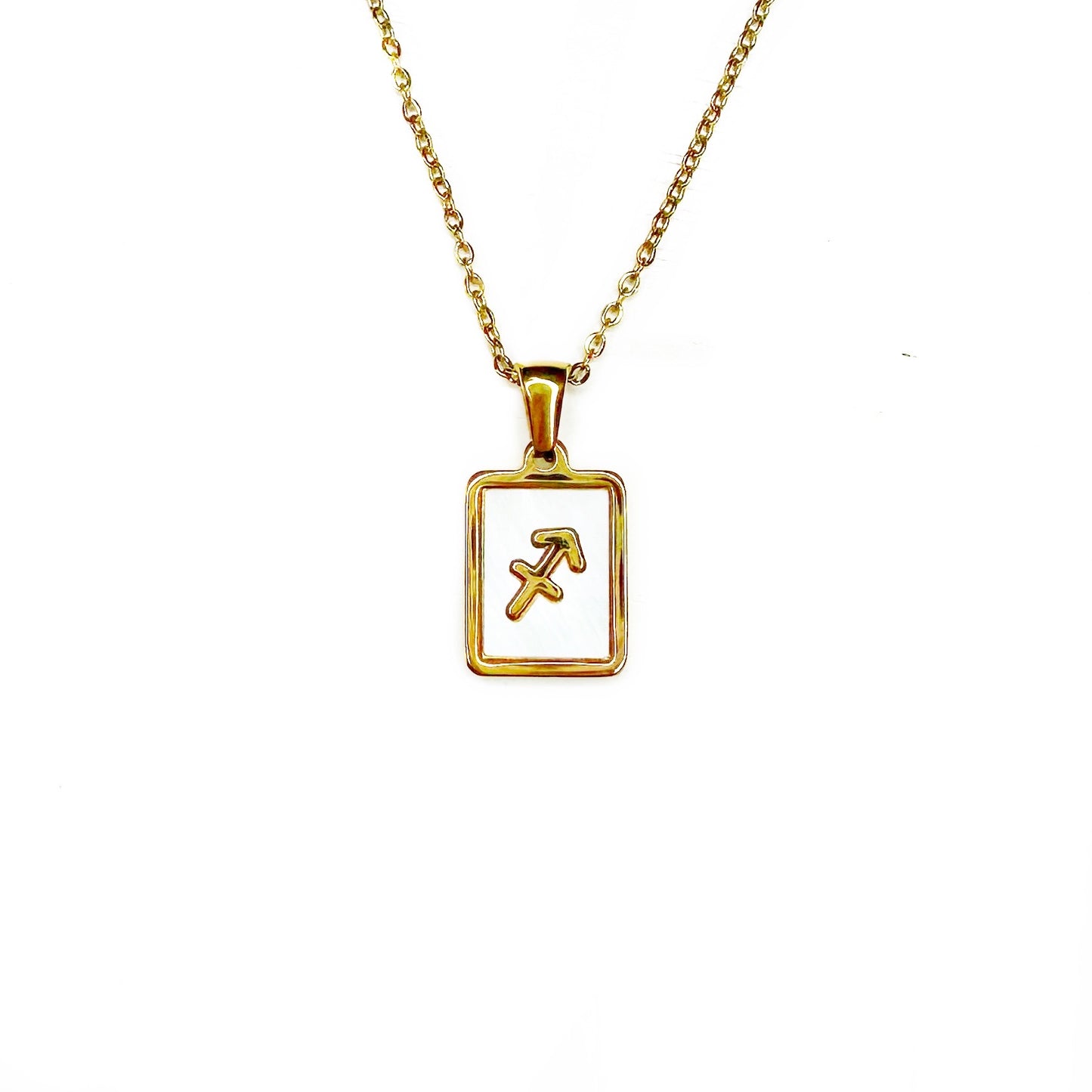 Zodiac Tag Necklace Stainless Steel 14KG And Mother of Pearl