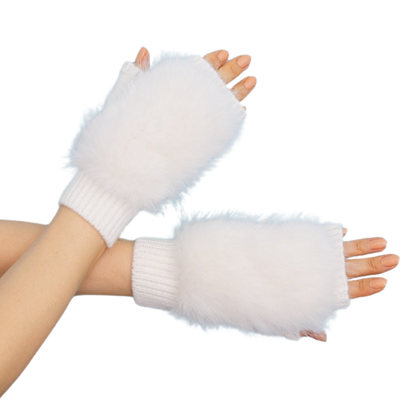 Faux Fur Trim Fingerless Knit Mittens