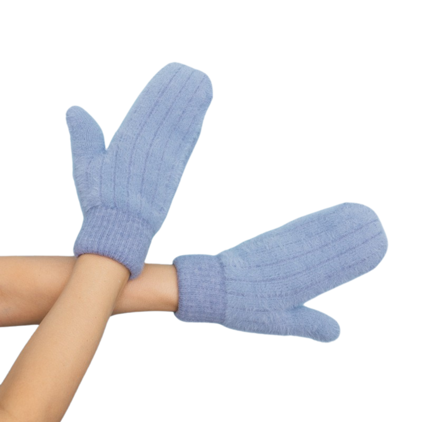 Plush Ribbed Knit Fuzzy Mittens