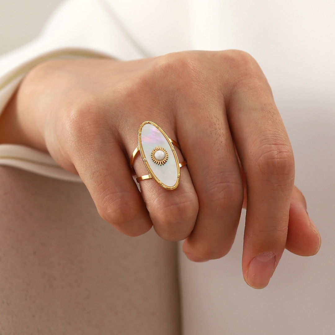 Sestra by Intro Stainless Steel & Mother of Pearl Statement Ring