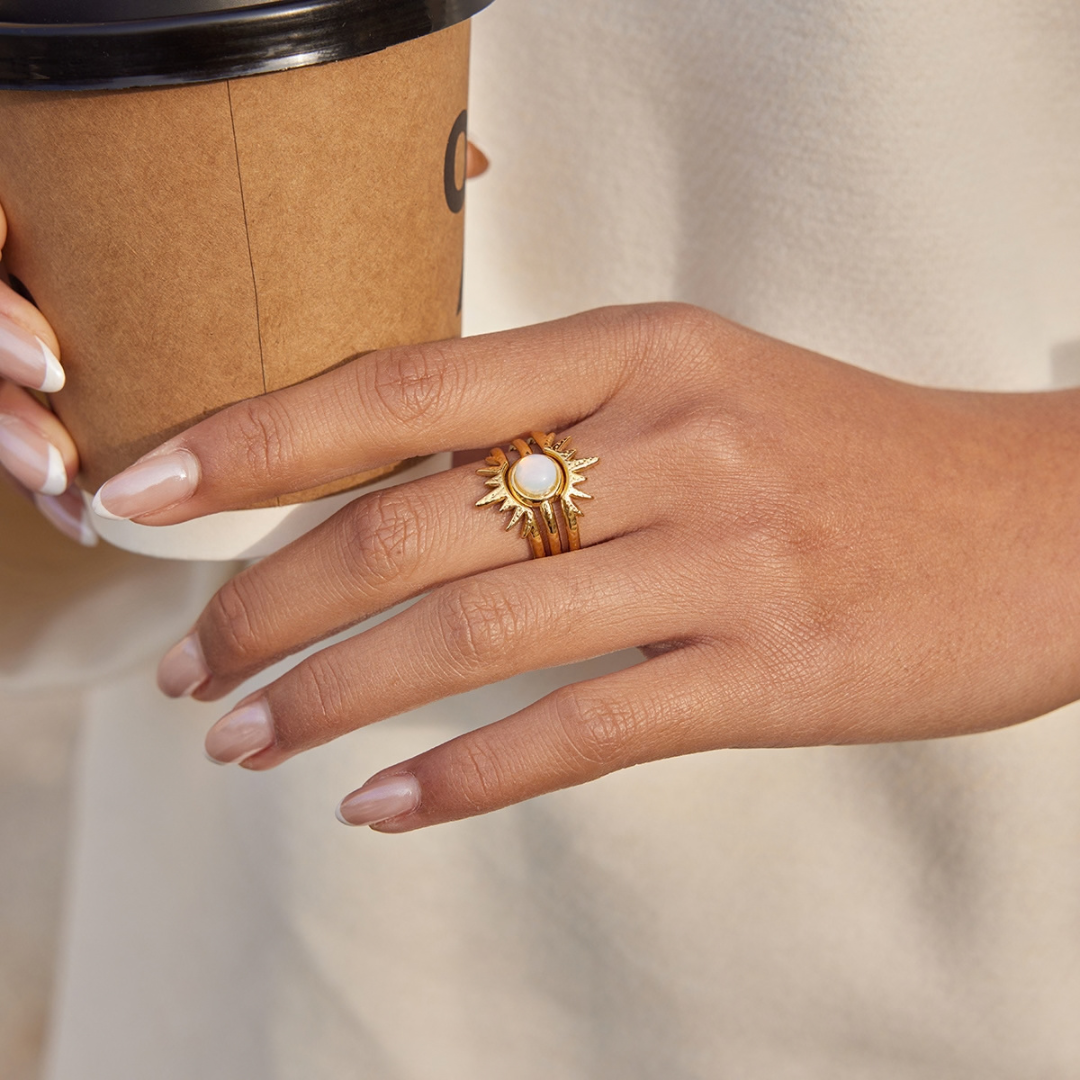 Sestra by Intro Stainless Steel Moonstone Ring Stack