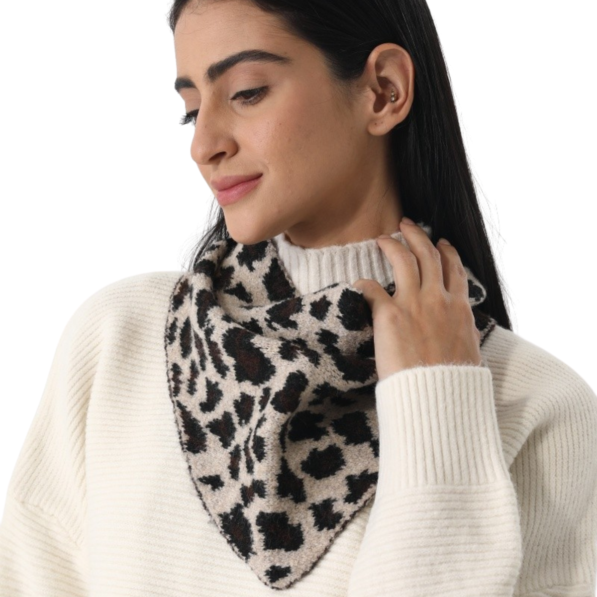 Leopard Print Knit Triangle Scarf
