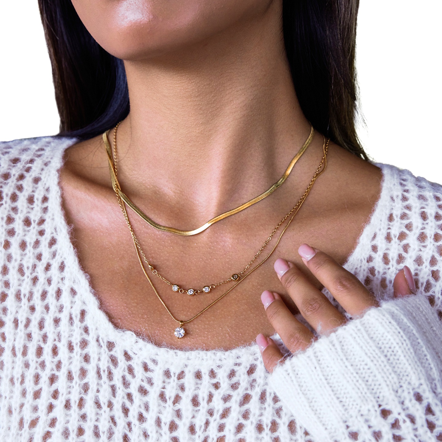 Sestra by Intro Stainless Steel Triple Layered CZ Crystal Necklace