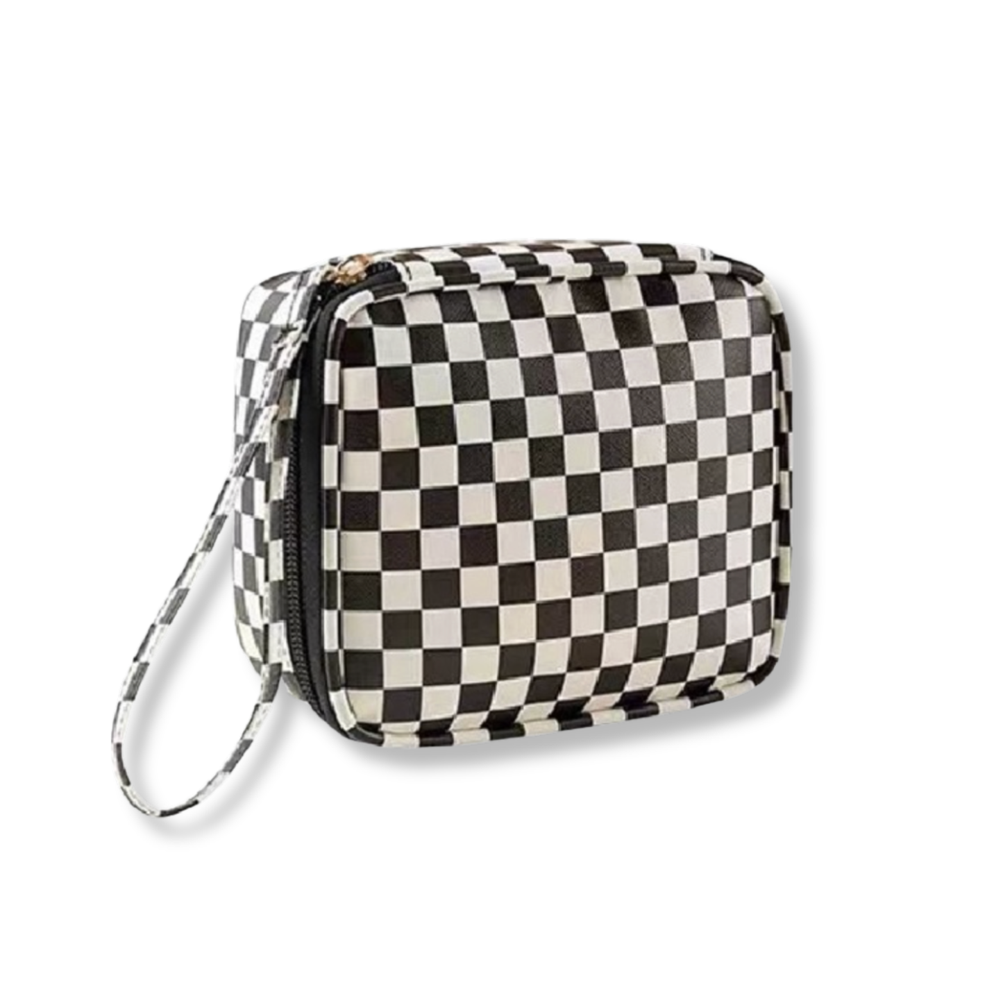 Small Checkered Cosmetic Case with Strap