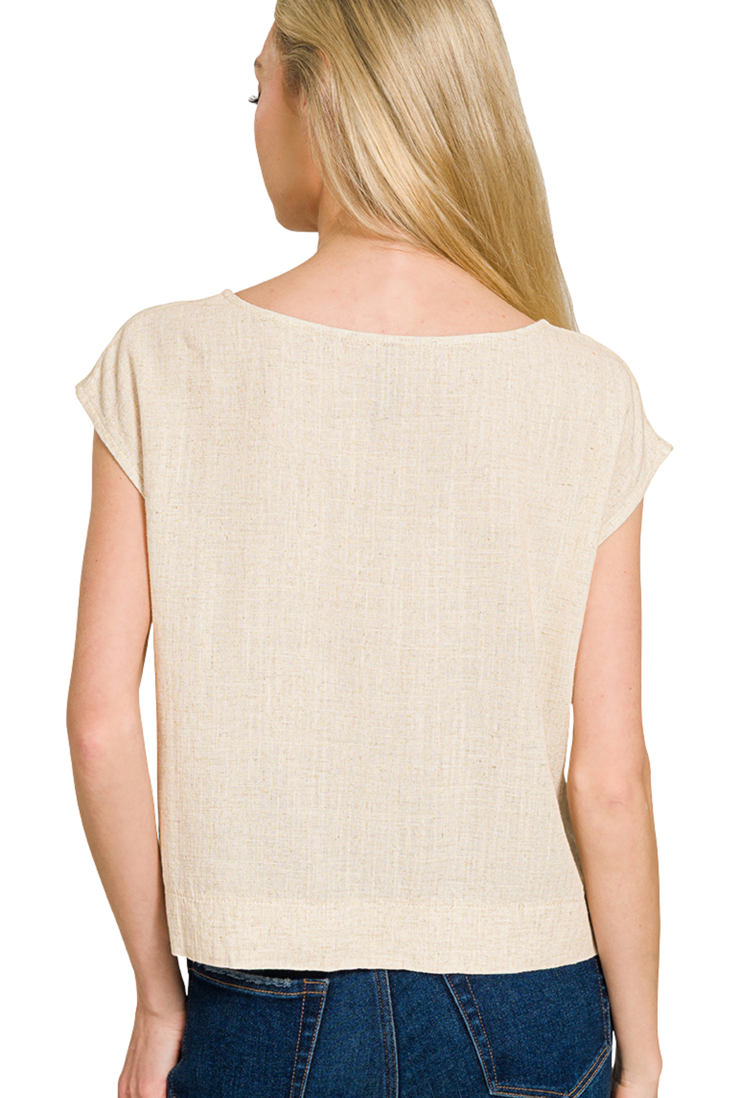 Linen Mix Scoop Neck Relaxed Top