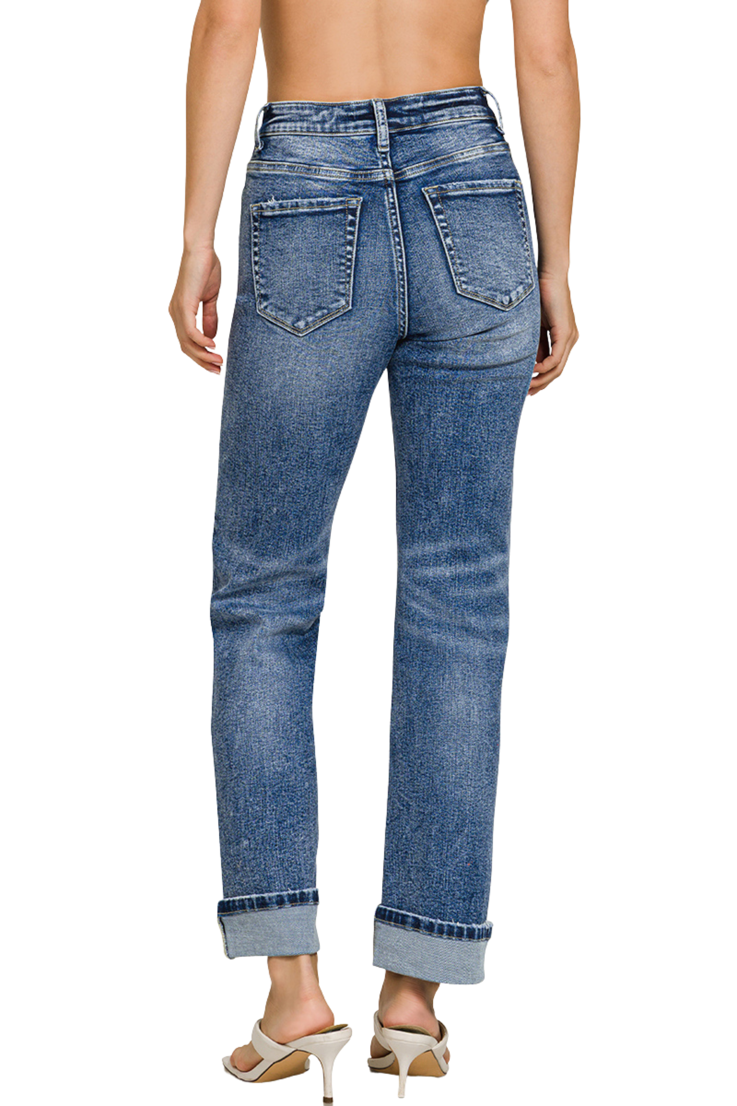 Cuffed Straight Leg Stretchy Jeans
