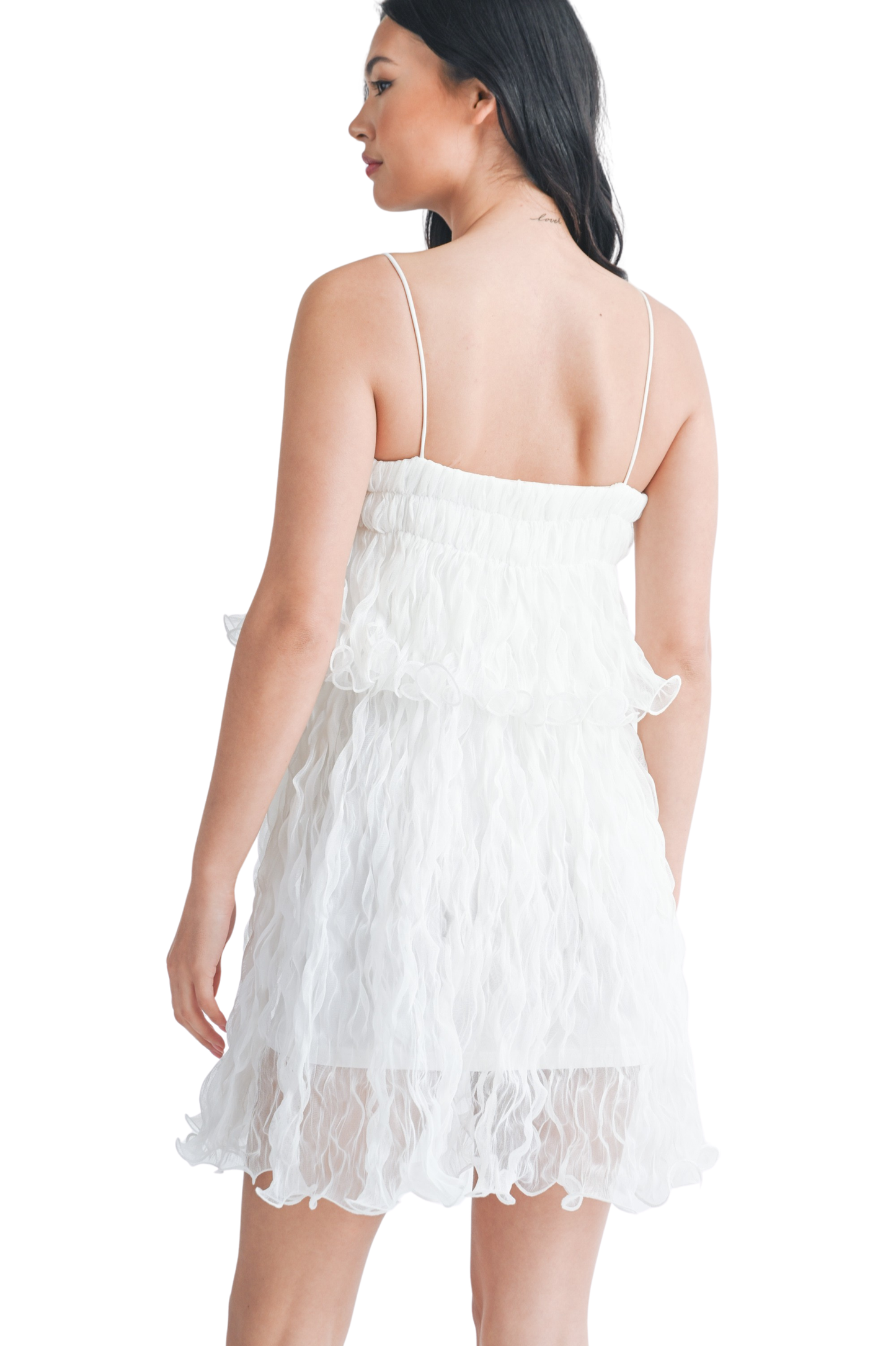 Pleated Tulle Ruffle Mini Dress