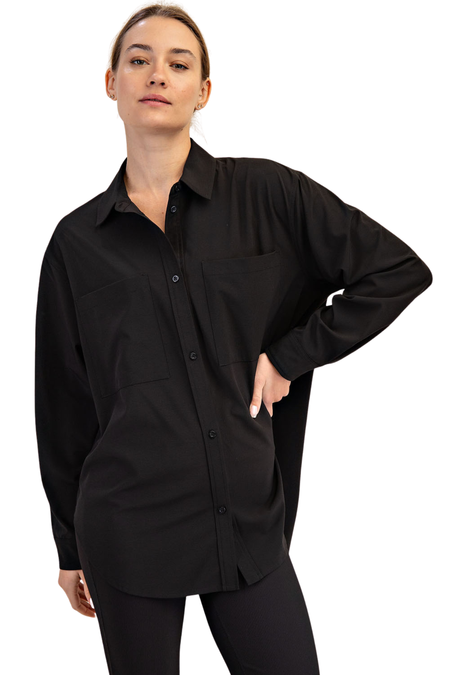 Crinkle Woven Relaxed Button Up Shirt