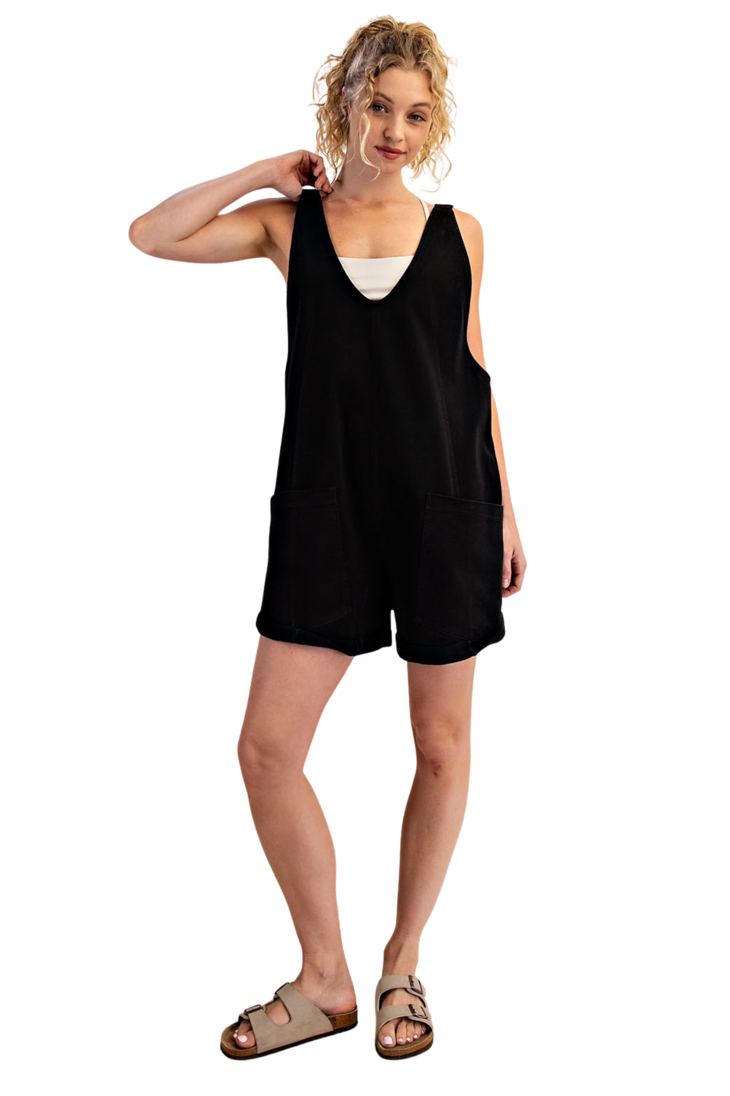 Cotton Twill Roll-Up Overall Romper