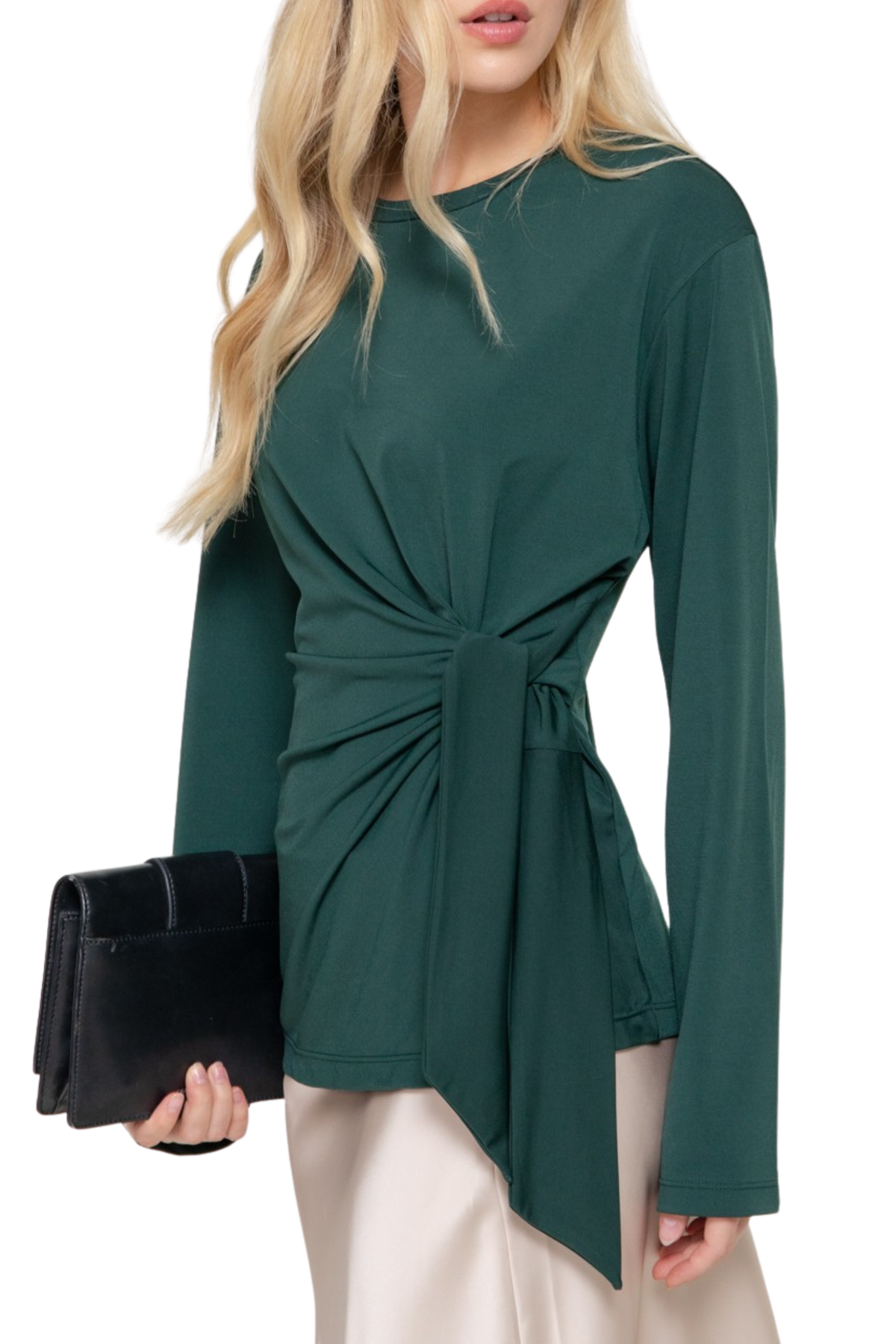 Gathered Tie & Knot Long Sleeve Top