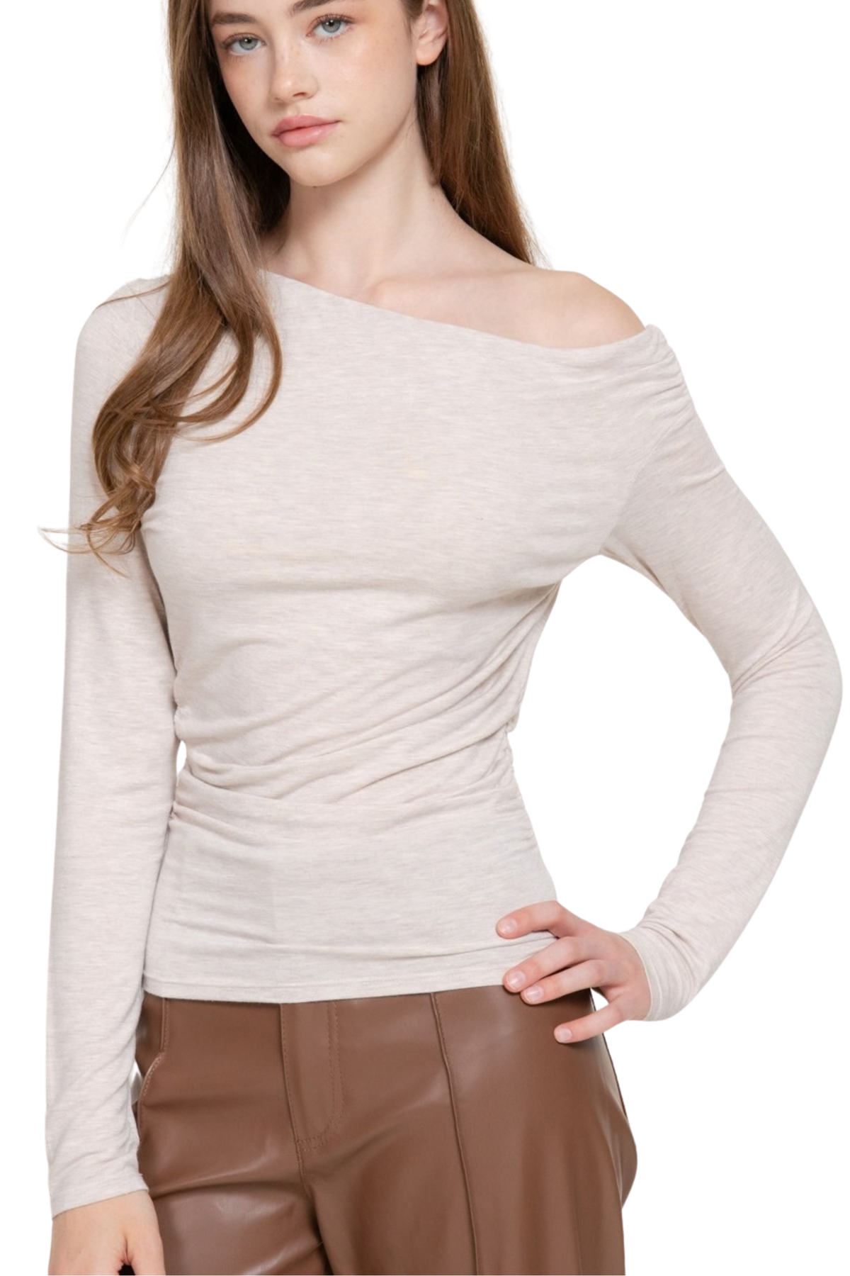 Off the Shoulder Asymmetrical Fitted Long Sleeve Top