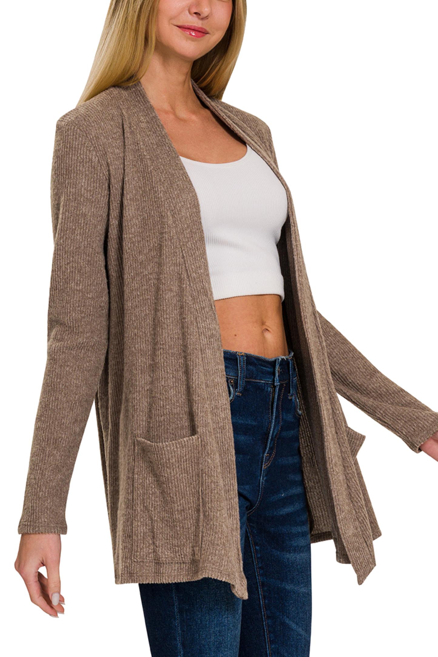 Super Soft Heather Ribbed Open Cardigan