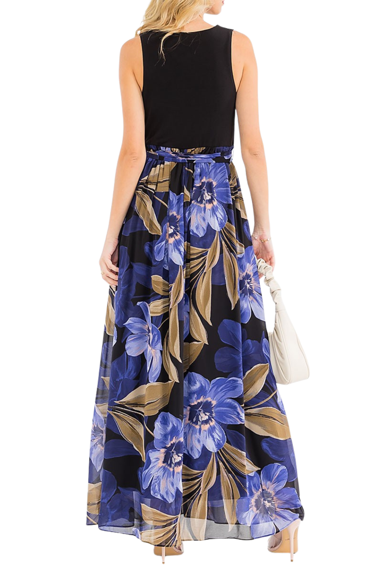 Sleeveless Surplice Self Tie Floral Maxi Dress