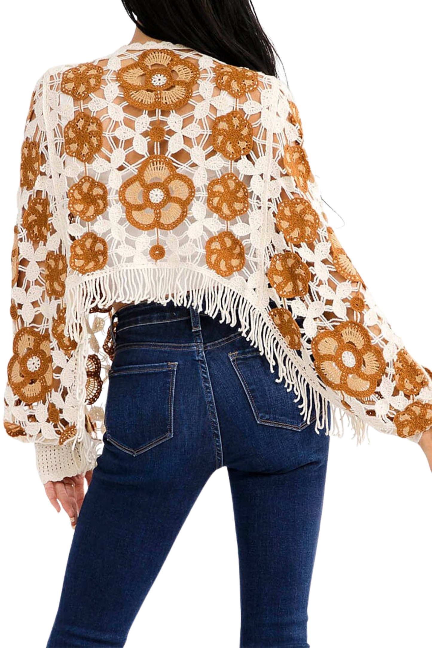 Long Sleeve Floral Crochet Top