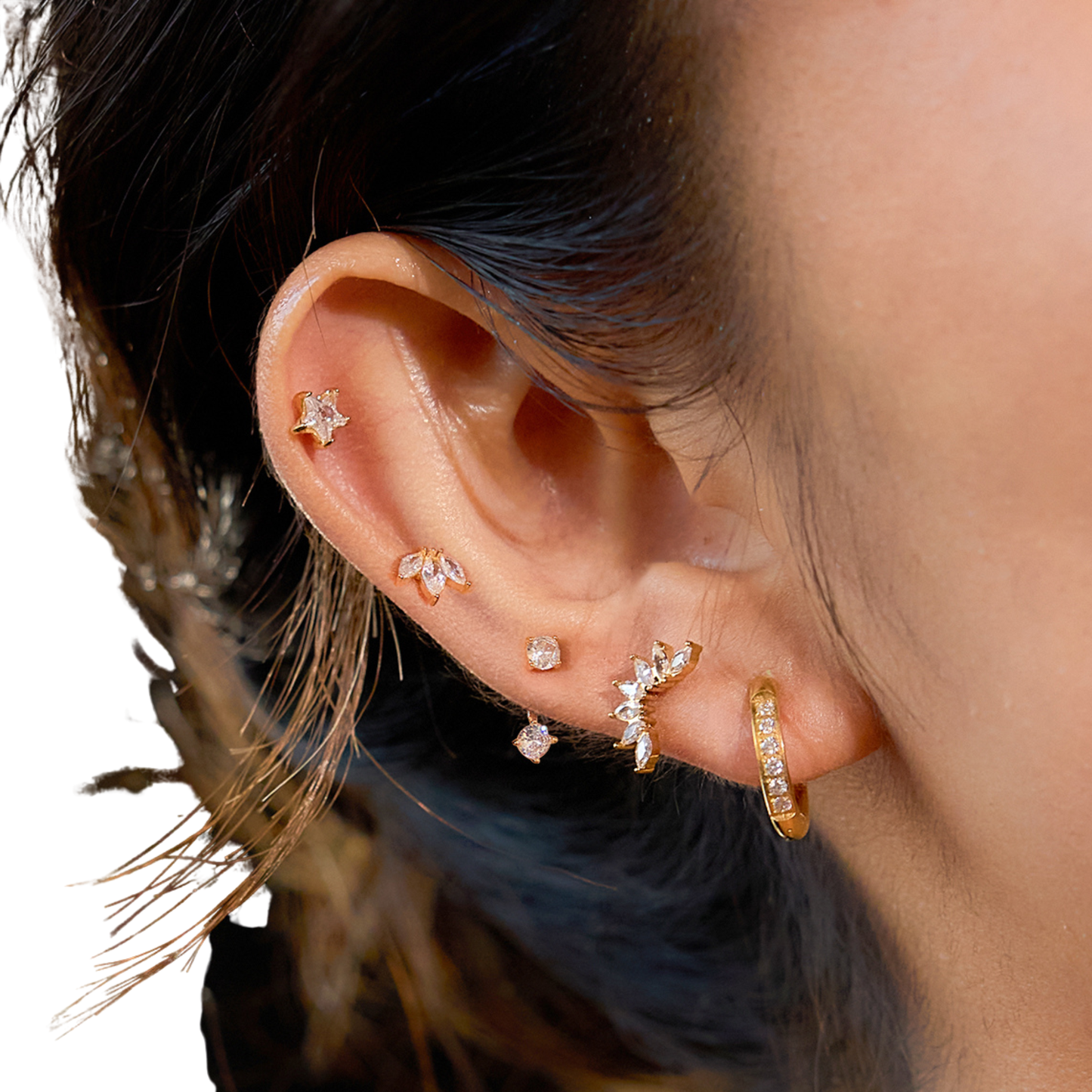 Sestra by Intro Stainless Steel Minimalist CZ Earring 6 Piece Stack Set