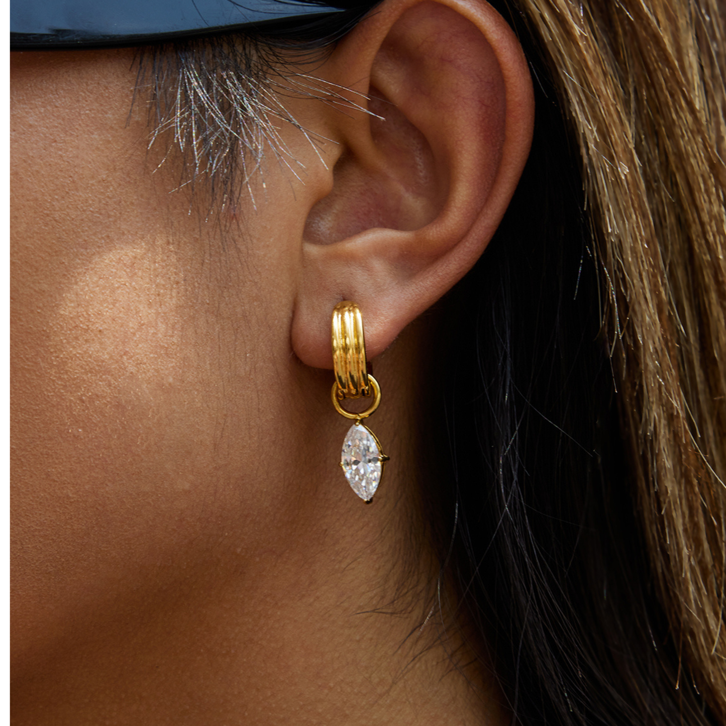 Sestra by Intro Stainless Steel Teardrop CZ Chunky Hoop Earrings