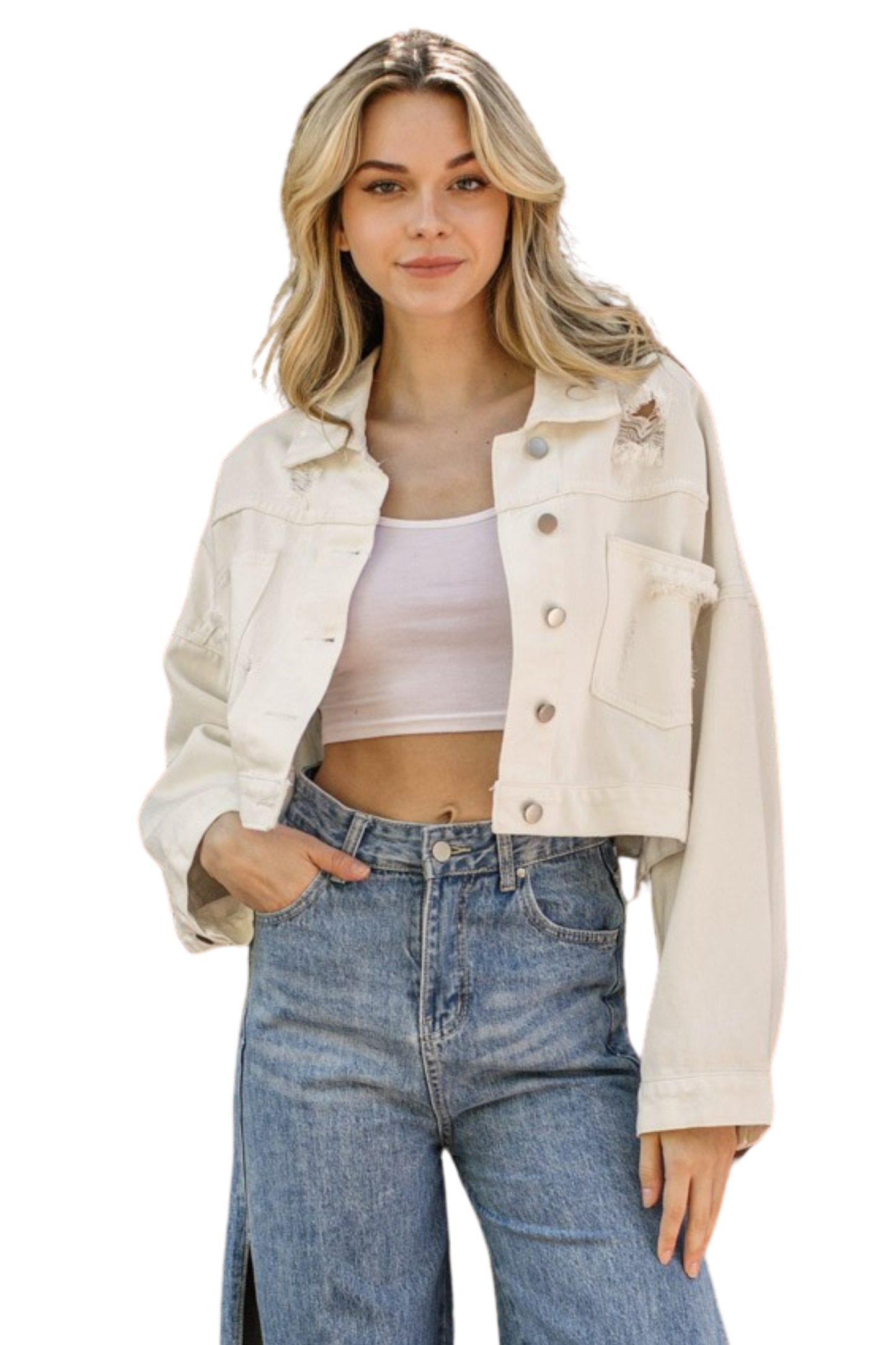 Rhinestone Fringed & Distressed Denim Jacket