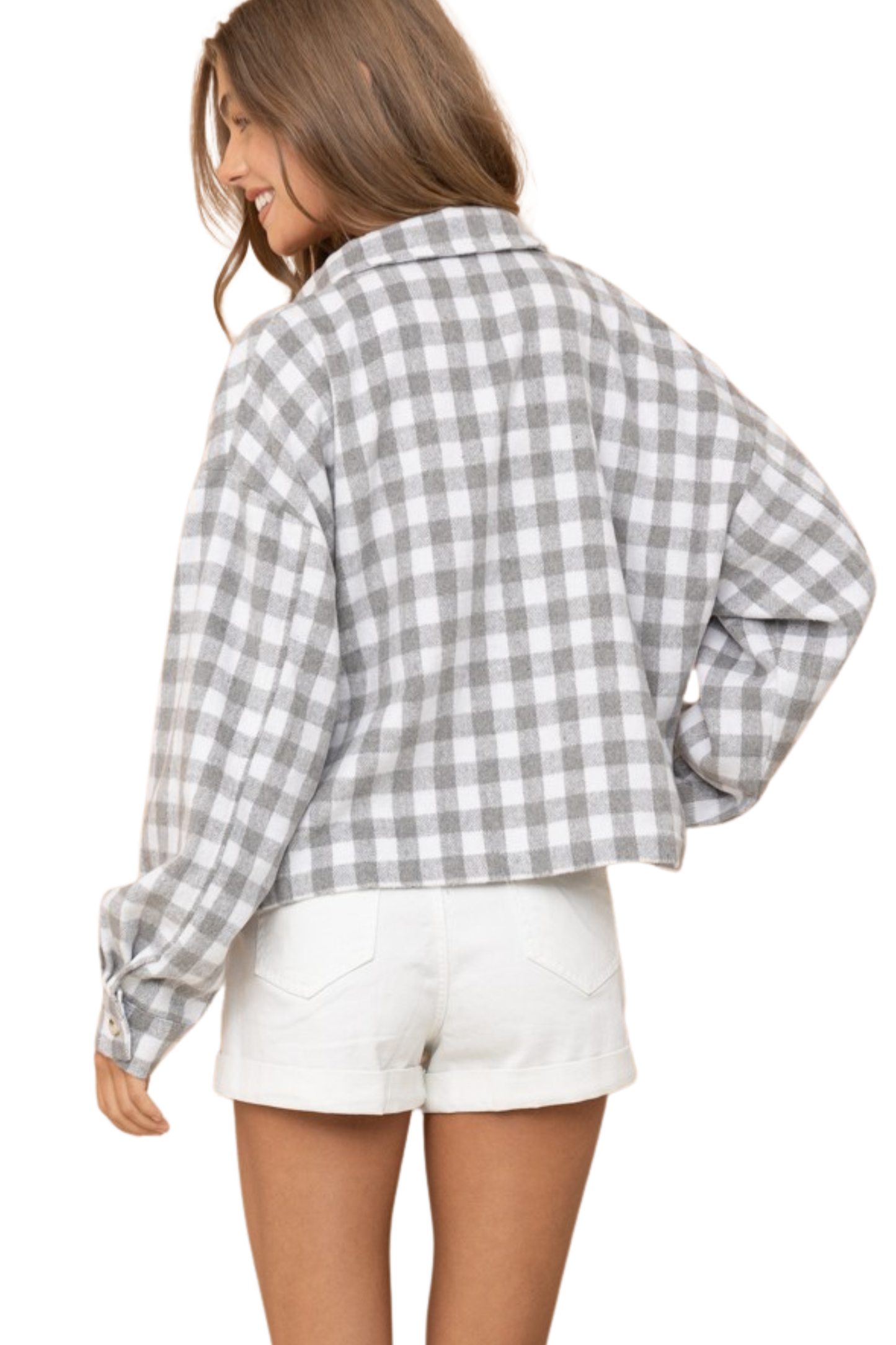 Brush Plaid Button Up Shacket