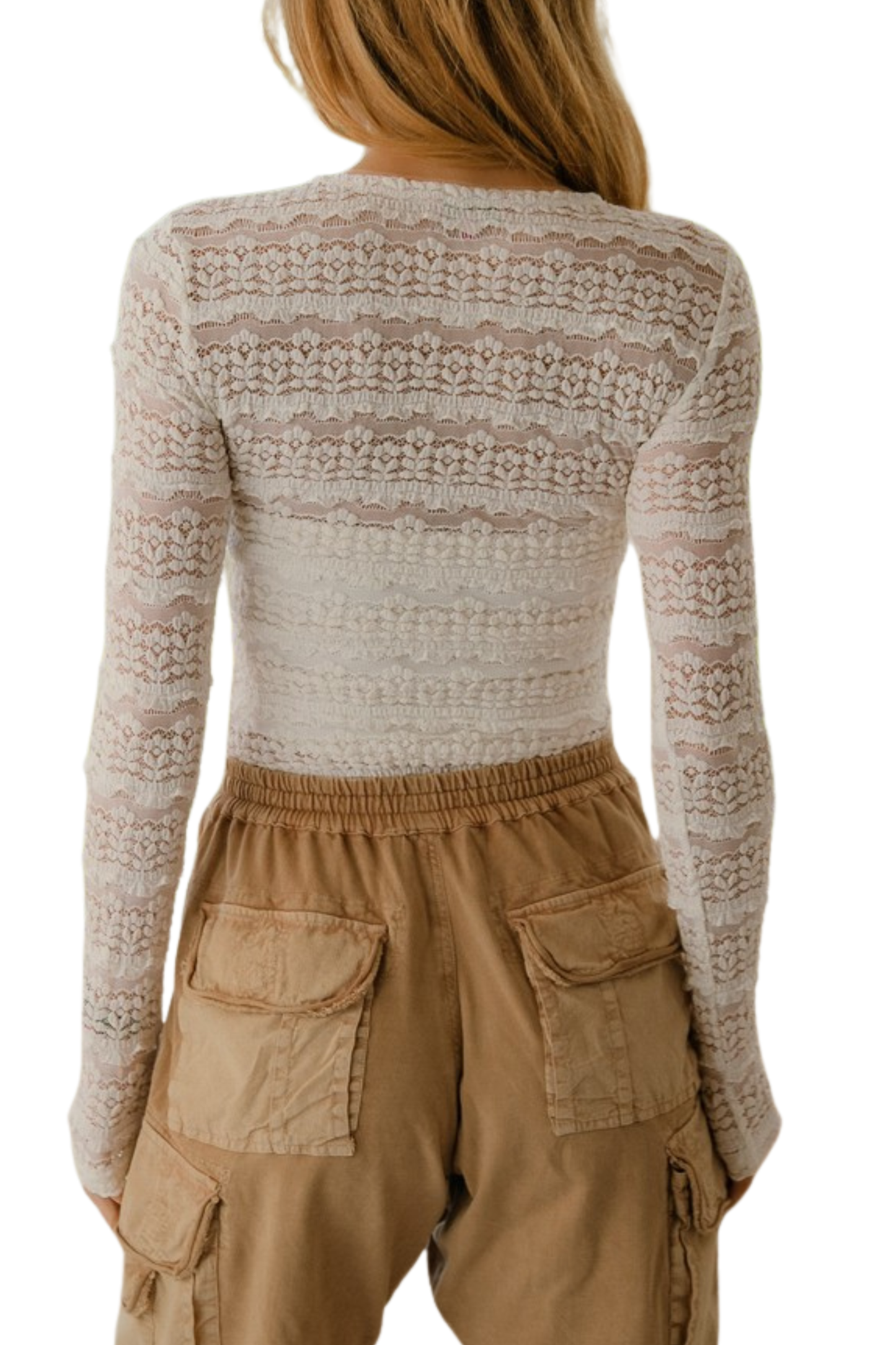 Ruffle & Mesh Stripes Long Sleeve Top
