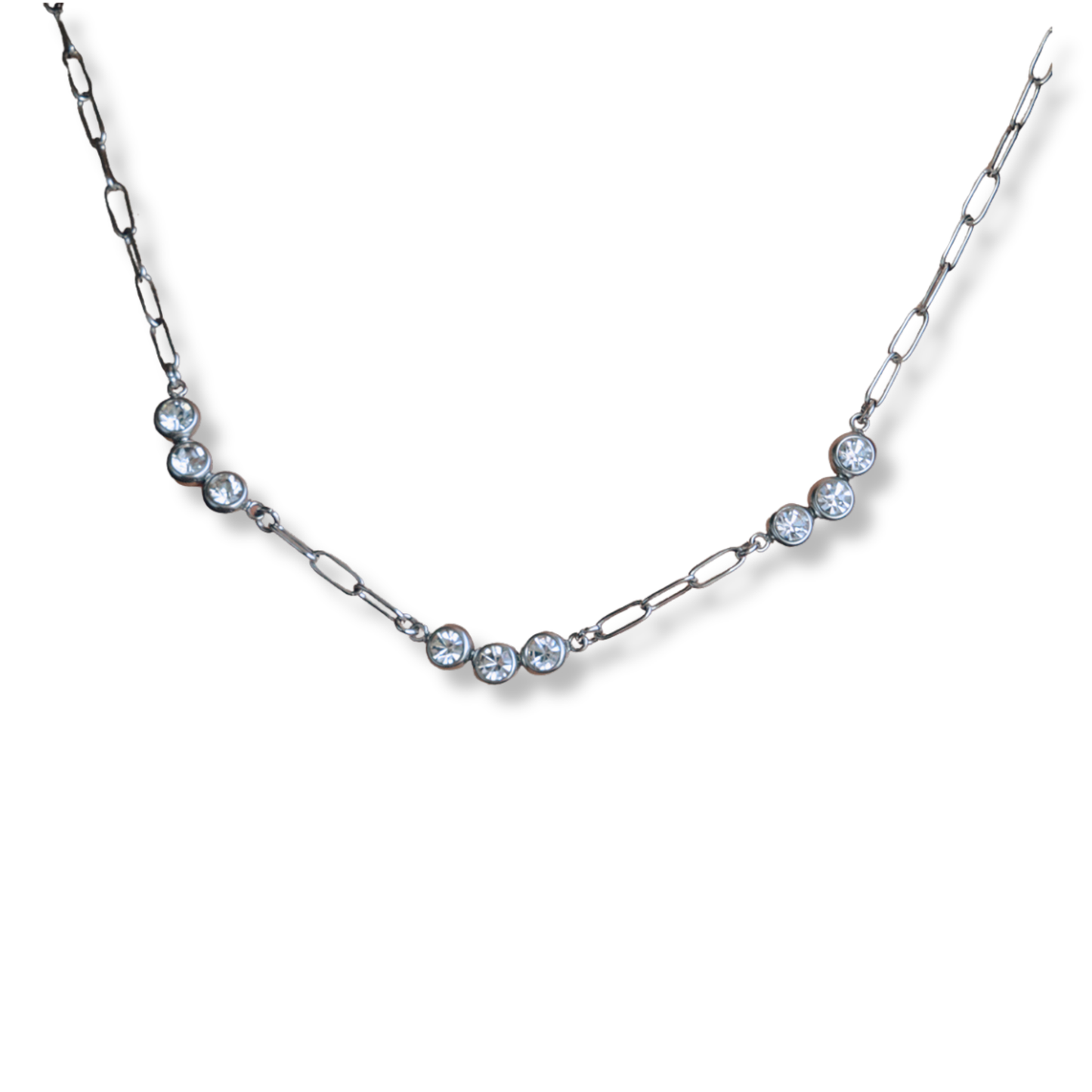 Sestra by Intro Stainless Steel Paperclip Chain Necklace with CZ Crystal Clusters