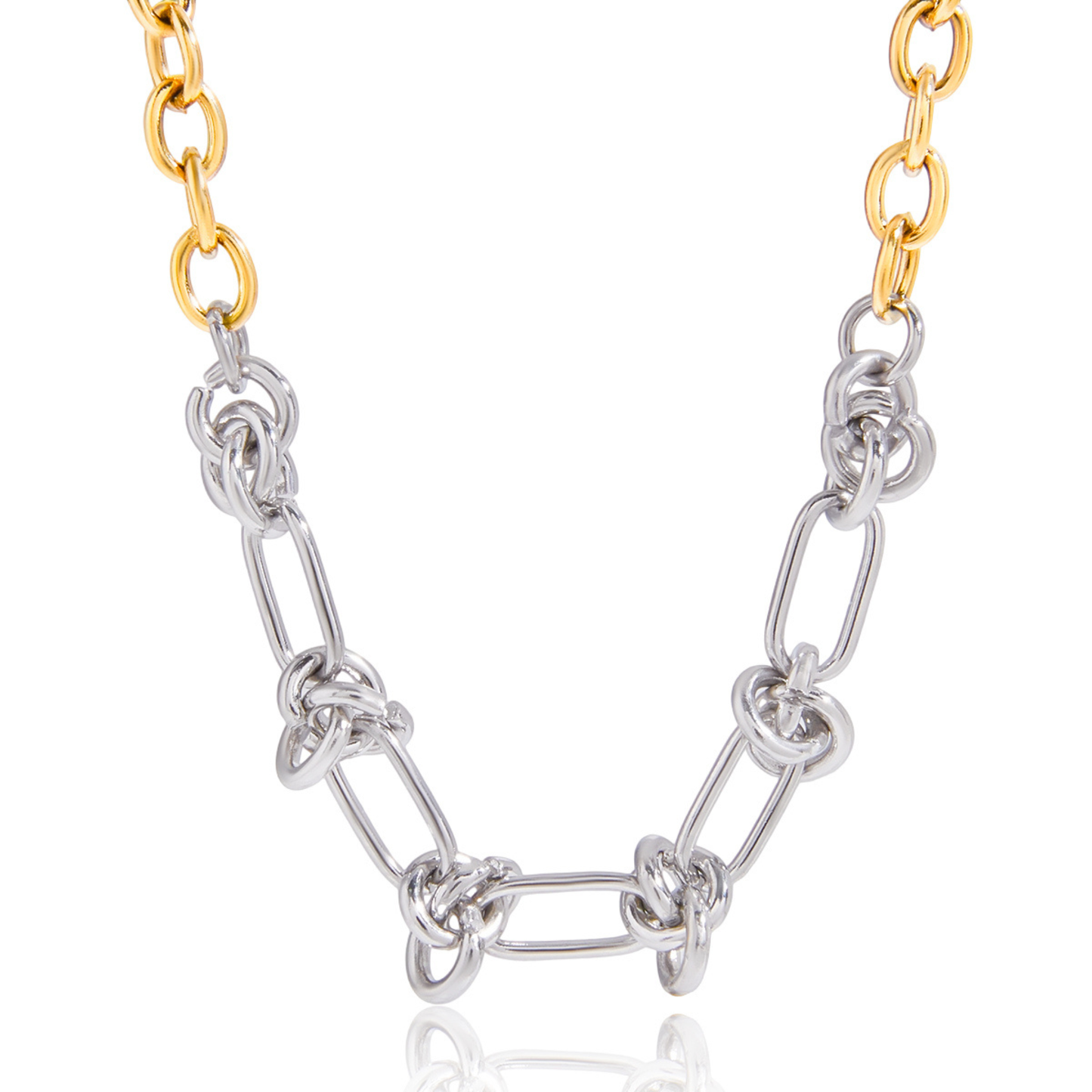 Sestra by Intro Stainless Steel Mixed Chain Necklace with Knotted Chain Detail