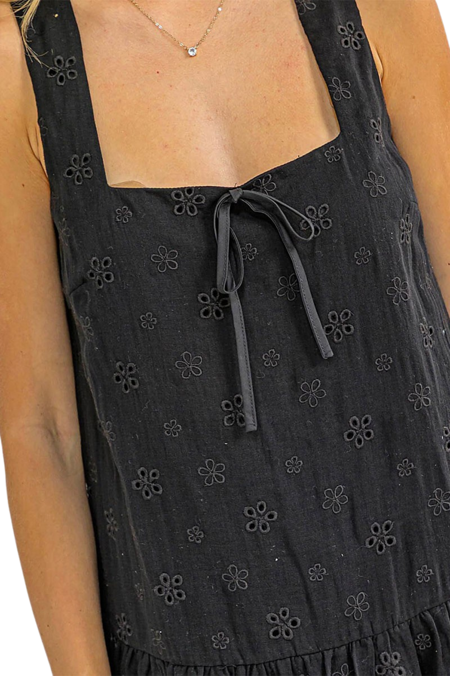 Sleeveless Square Drop Waist Eyelet Dress
