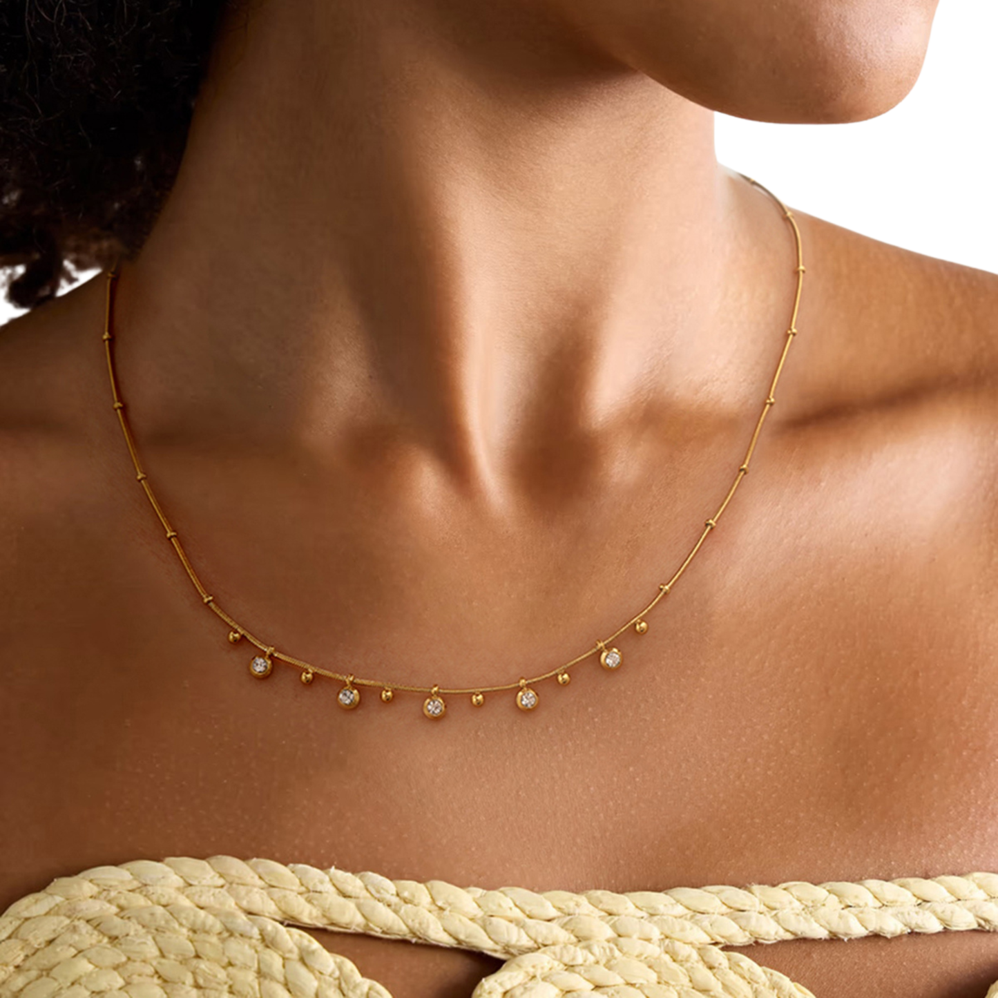 Sestra By Intro Stainless Steel CZ Station Crystal Necklace
