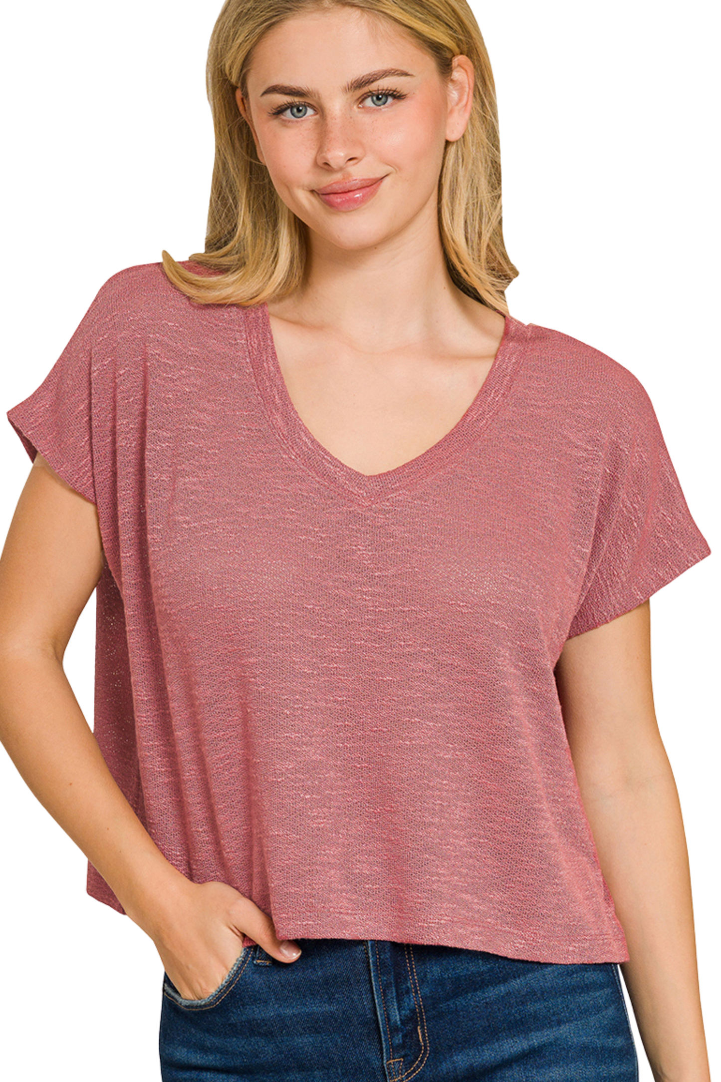 Relaxed Drop Shoulder Boxy V Neck Crop Tee