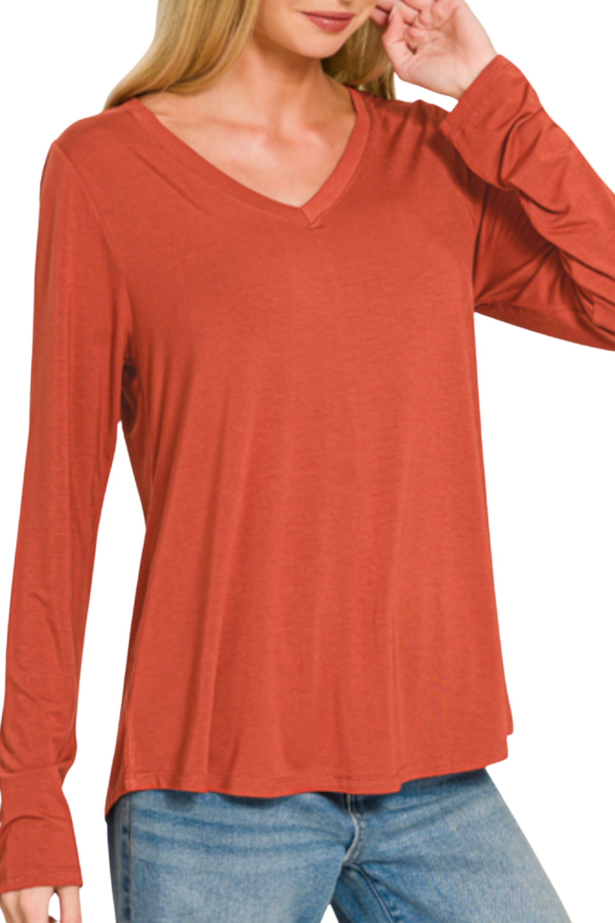 Flowy V-Neck Long Sleeve Tee