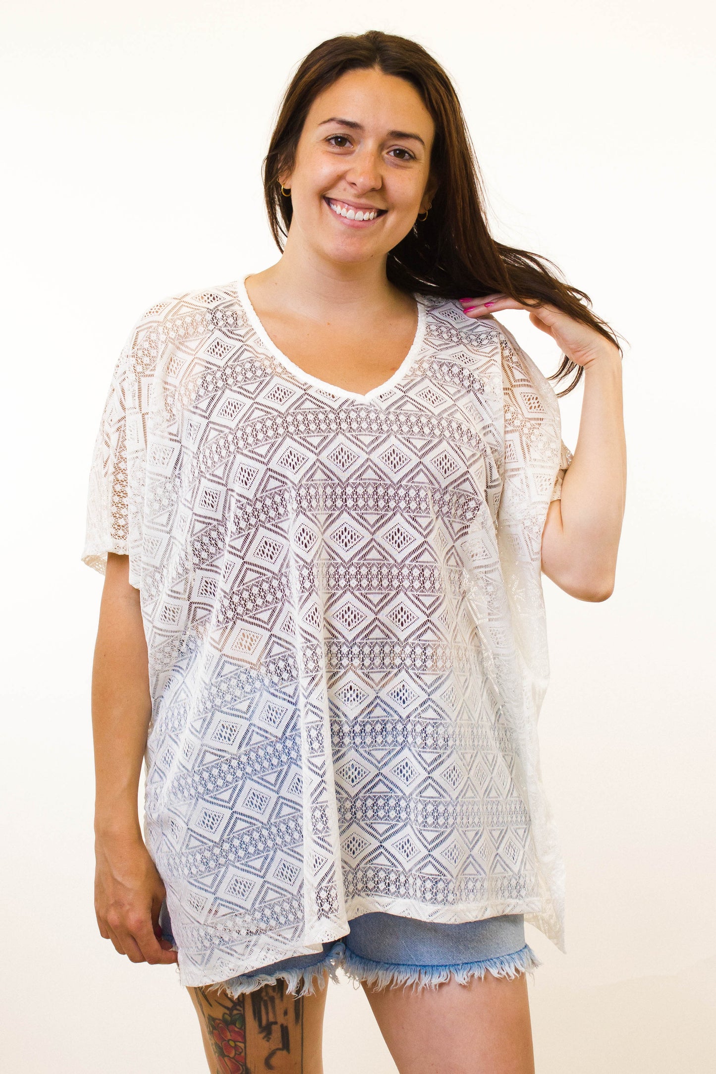Drop Shoulder Lace Cover Up