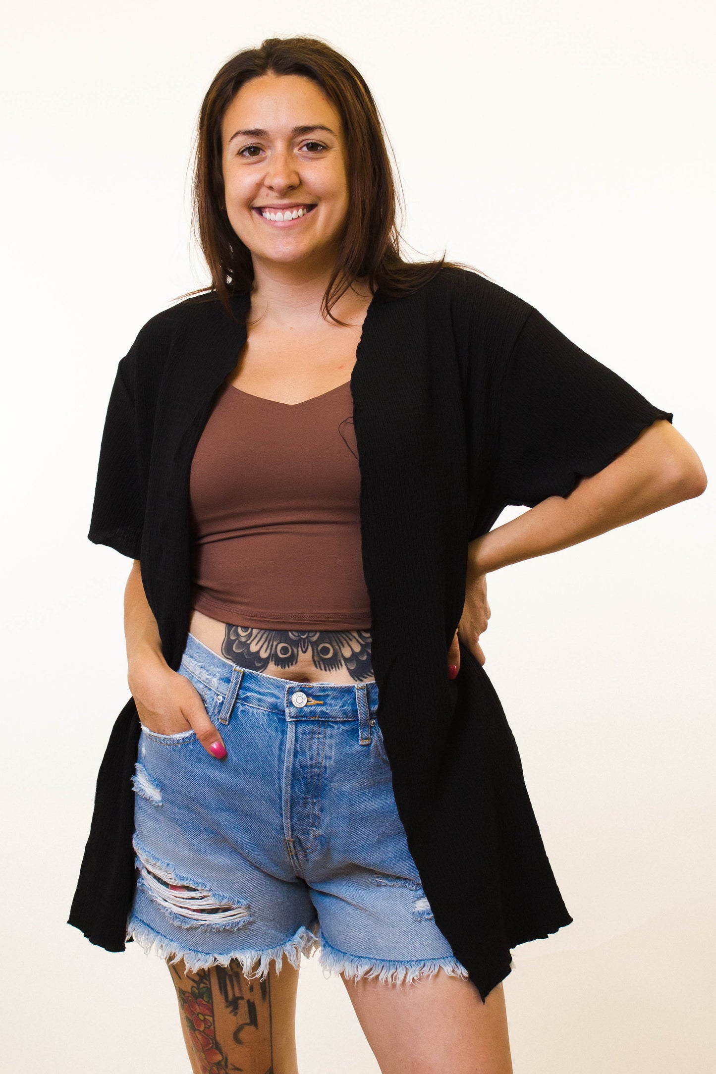 Merrow Edge Short Sleeve Open Cover Up