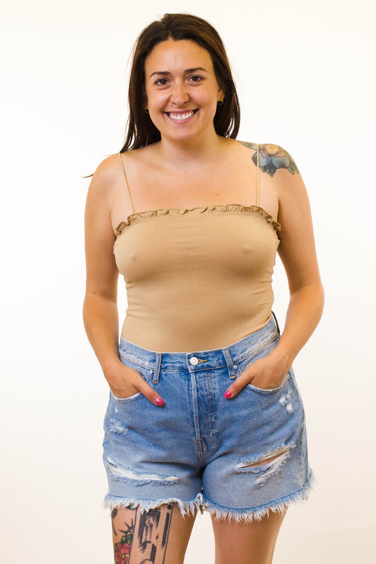 Ruffle Cami Thong Bodysuit