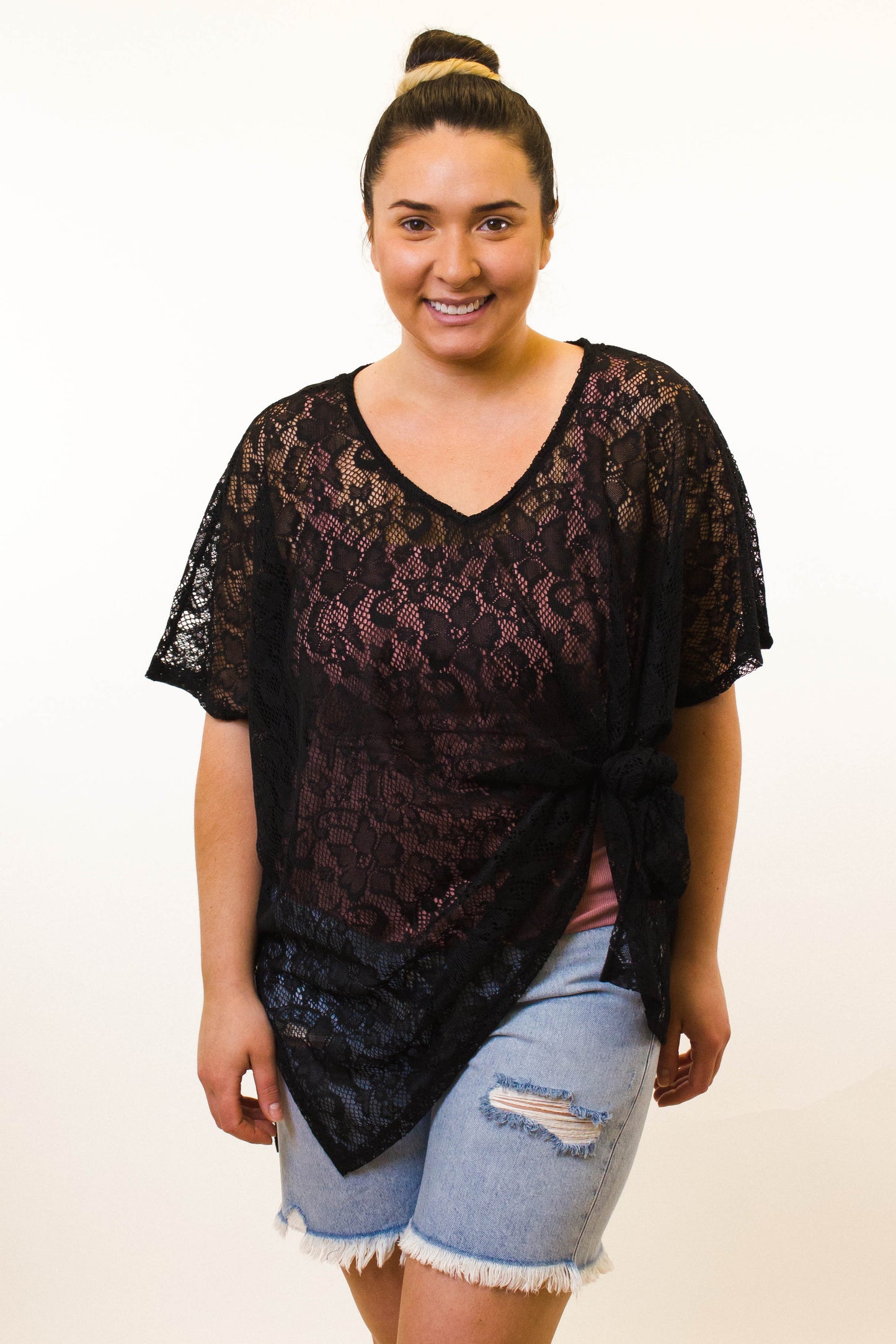 Drop Shoulder Lace Cover Up
